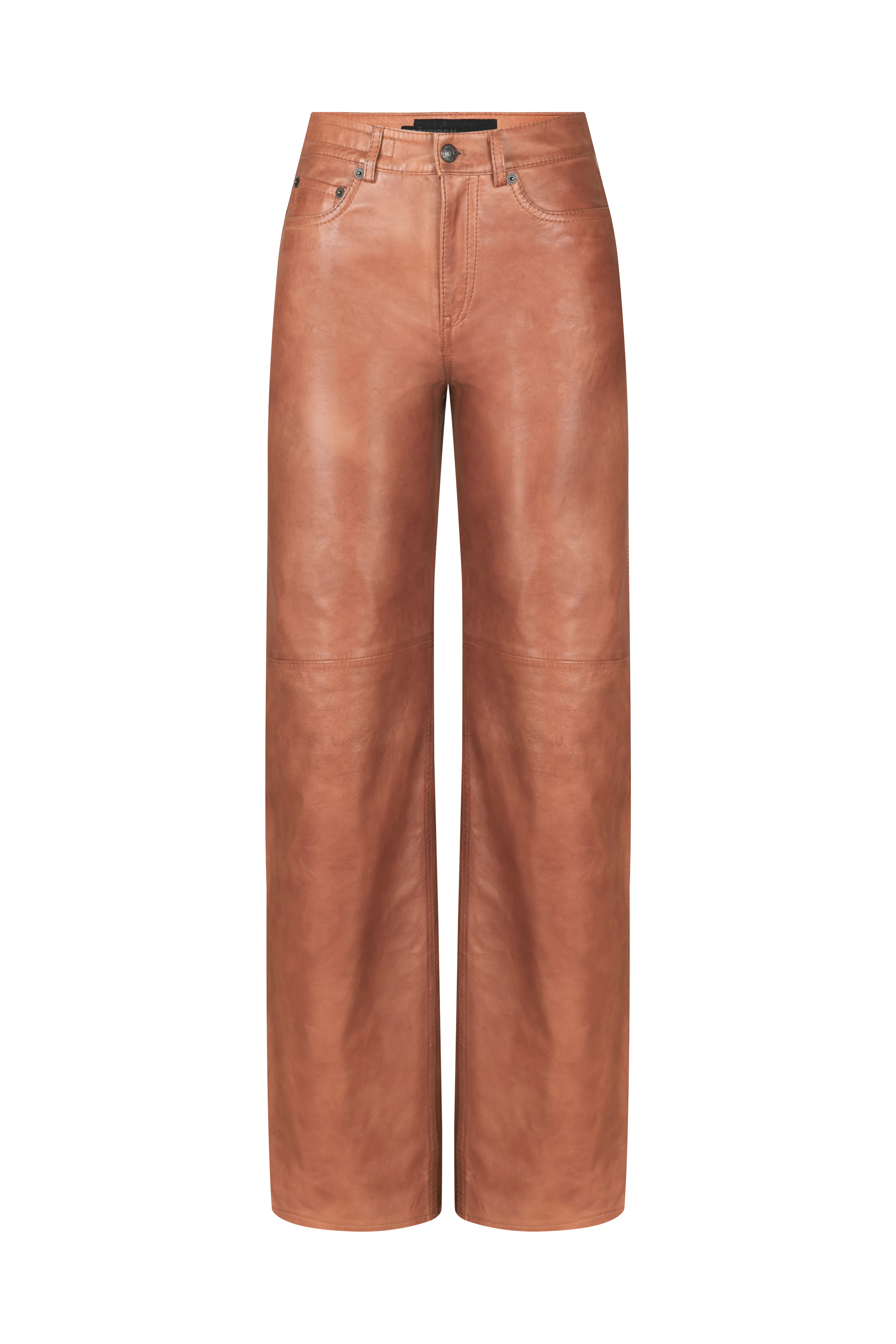 MEDLEY - Mid-Waist Jeans mit weitem Bein in Nappaleder mit Vintage-Effekten - Damen - braun - Freisteller Frontansicht