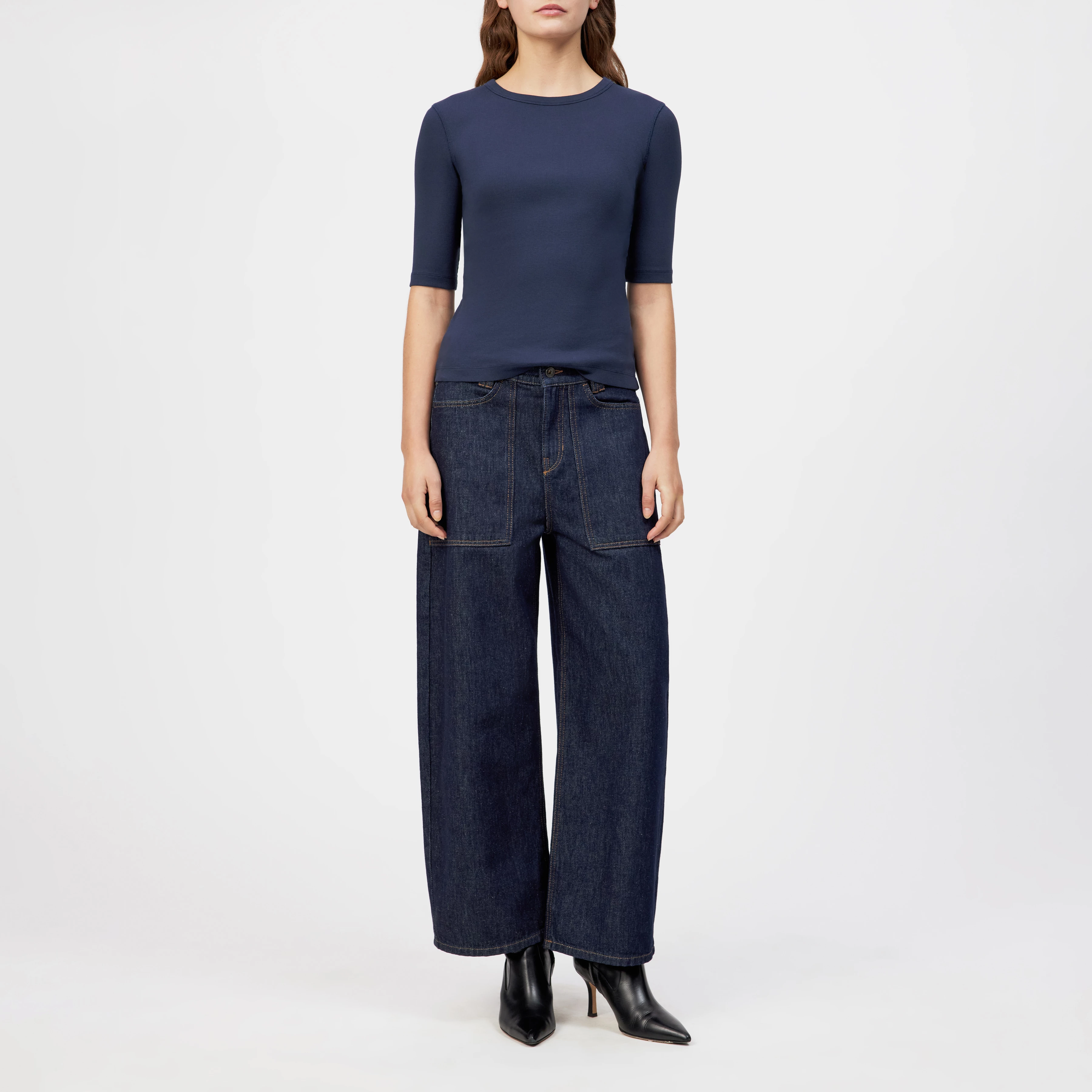 SELAY - Haut étroit en coton côtelé - women - bleu - Ganzkörper-Frontansicht