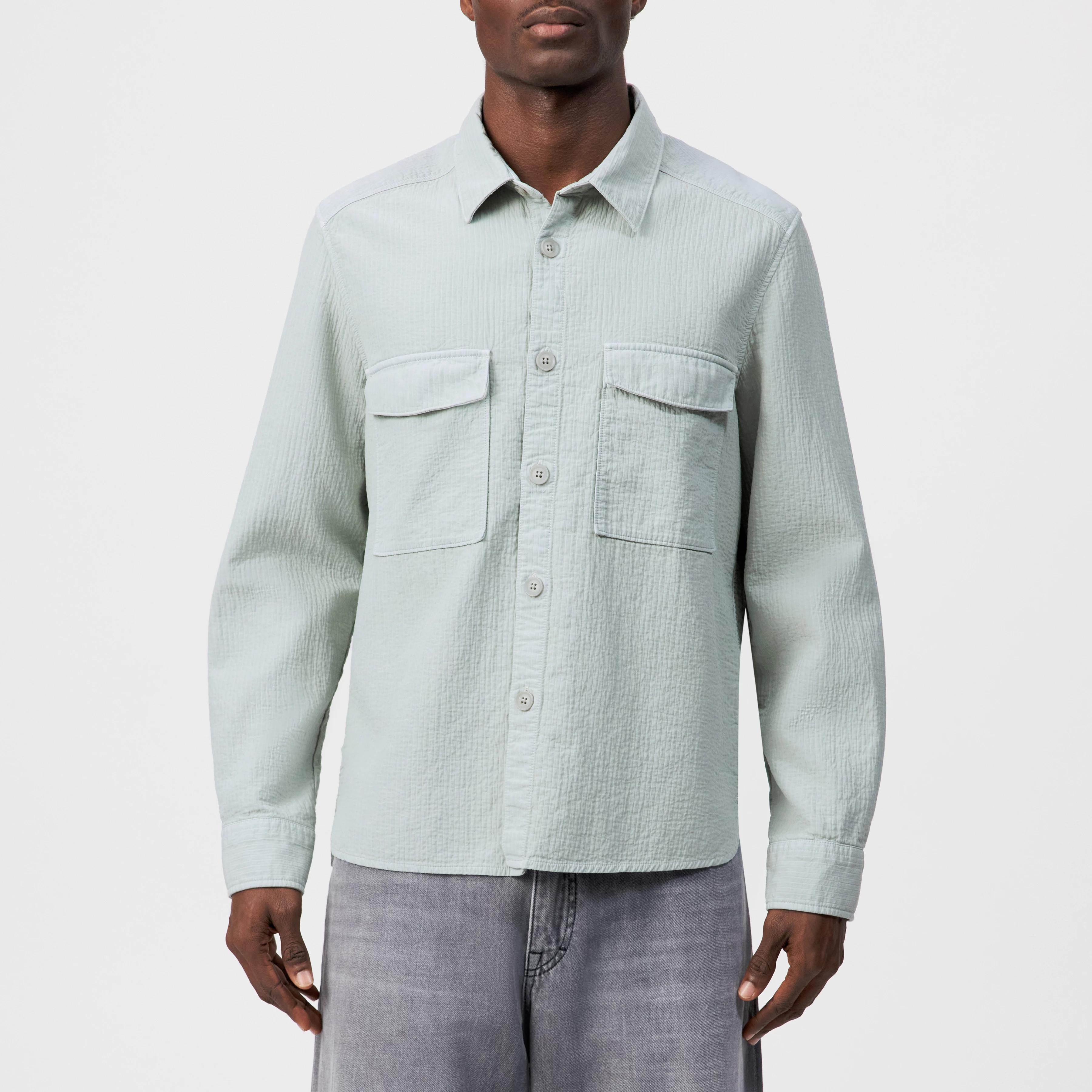GUNRAY - Relaxed fit seersucker overshirt - men - green - Frontansicht