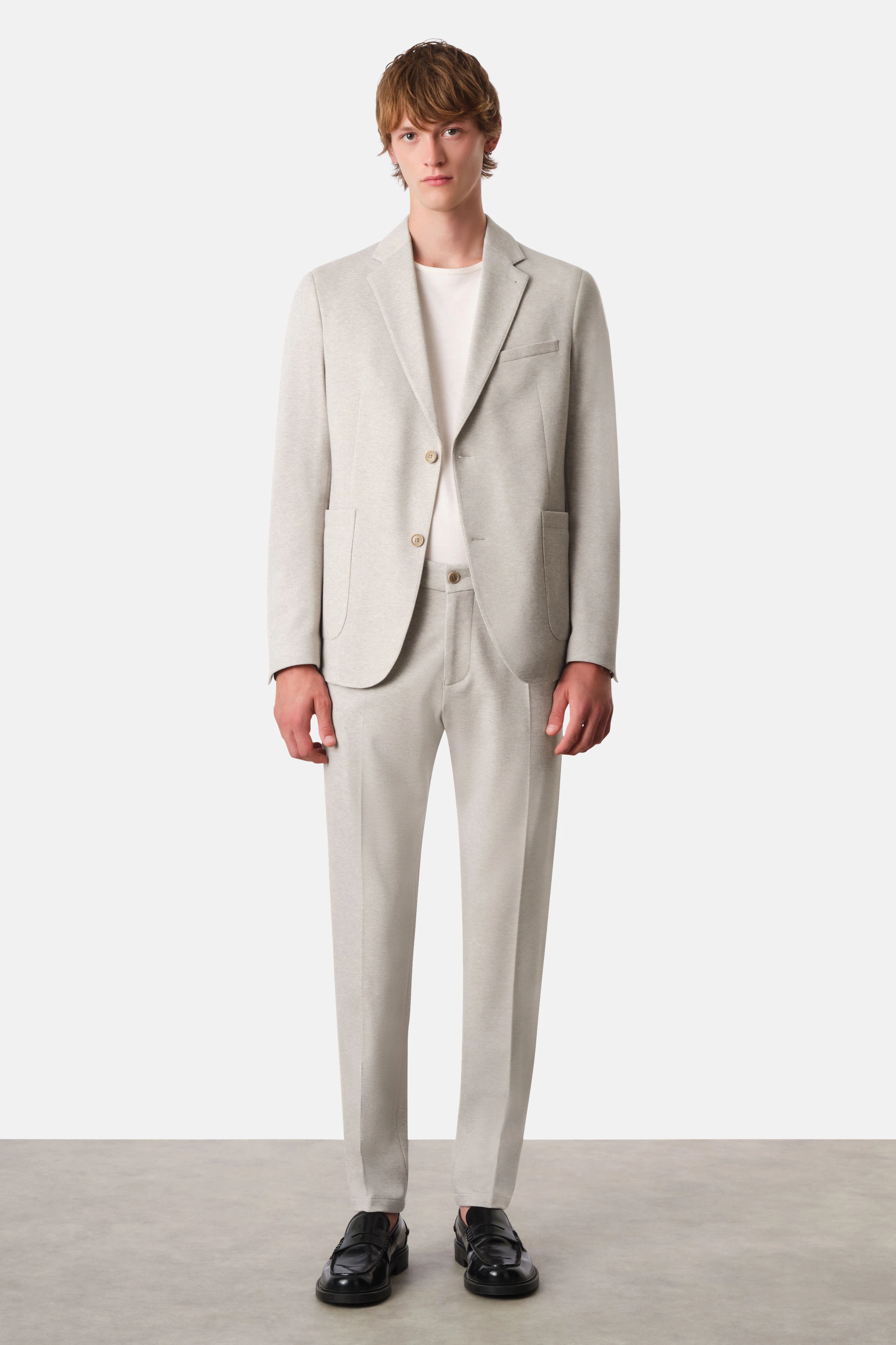 CARLES - Regular Fit Sakko in Jersey mit zweifarbiger Struktur - Herren - beige - Ganzkörper-Frontansicht