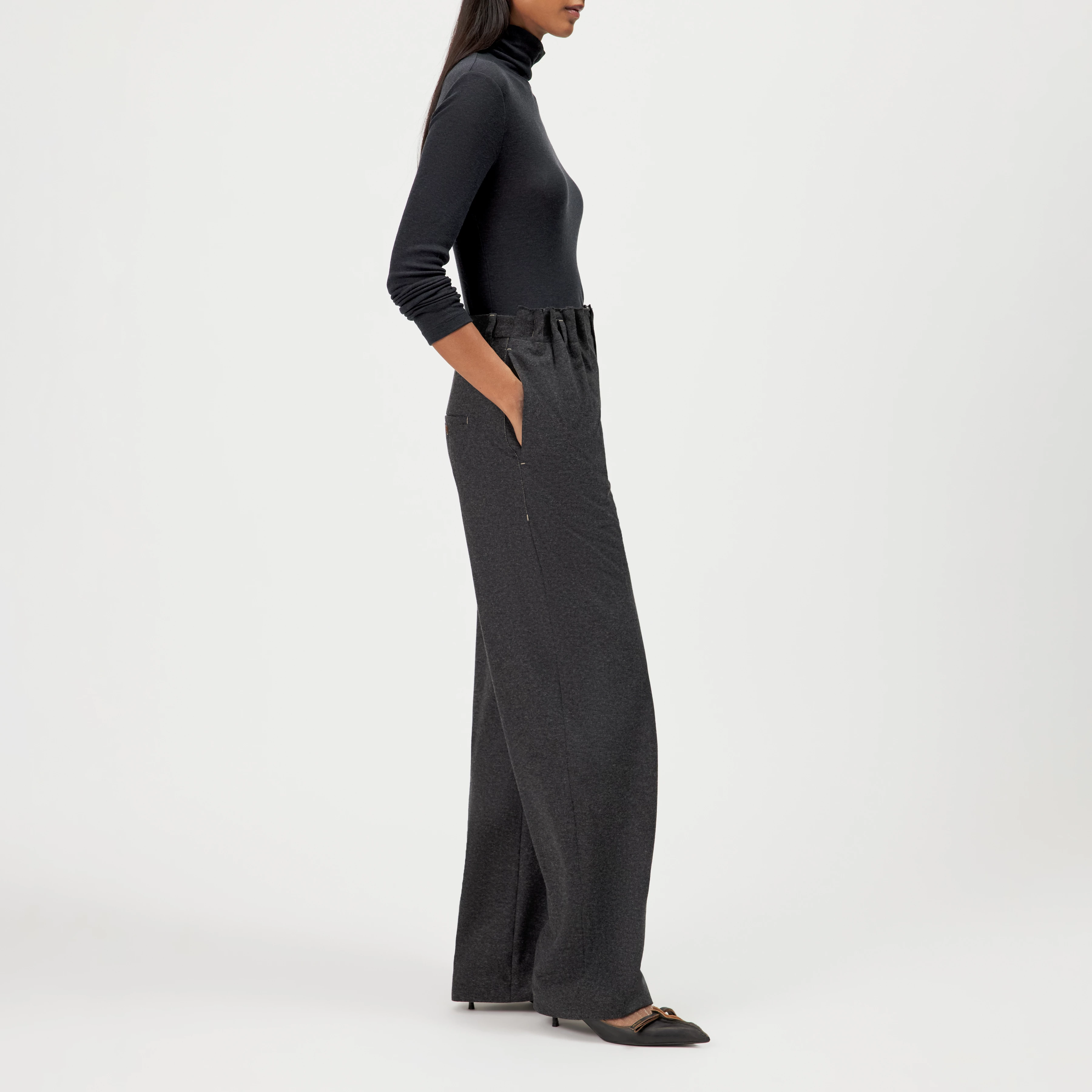 ZERAFNE - Slim long sleeve in lyocell-wool blend - women - grey - Seitenansicht