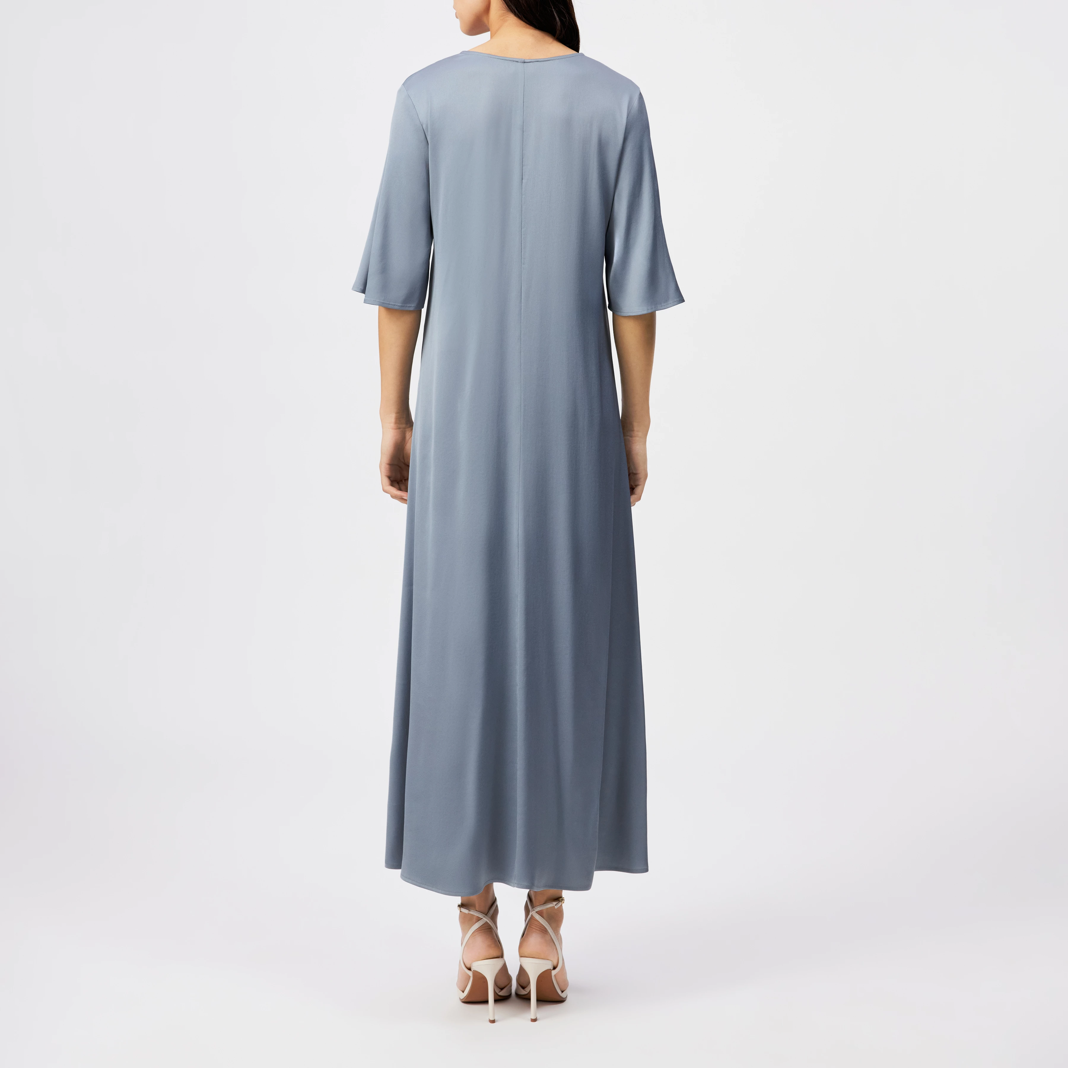 TIVONA - Satin maxi dress with short sleeves - women - blue - Rückansicht