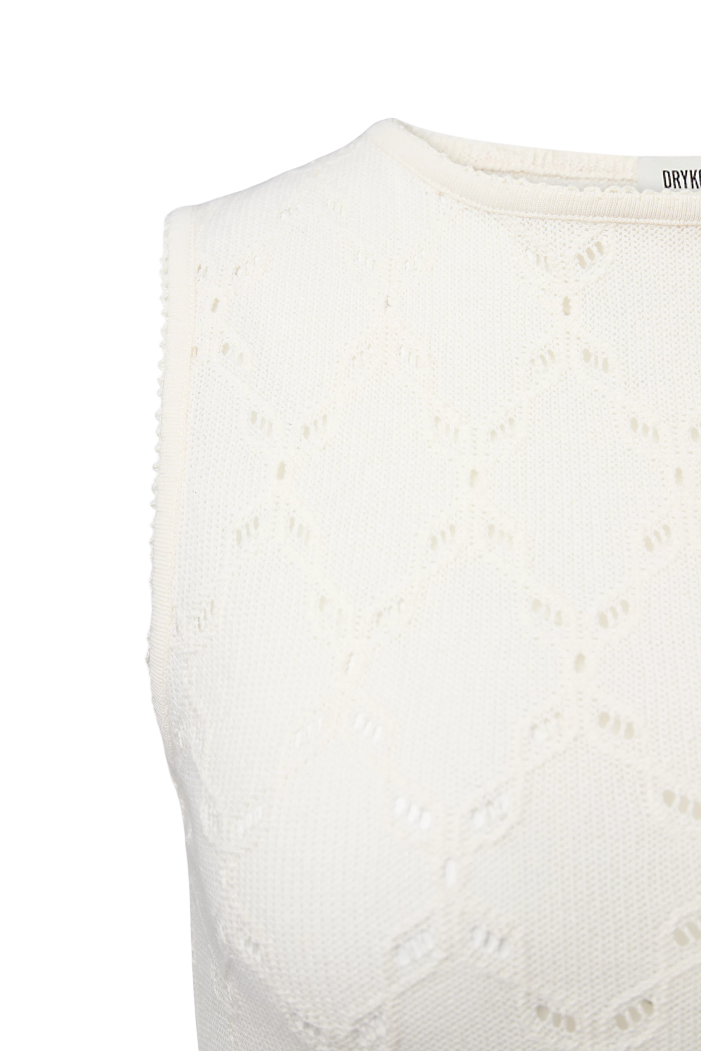FARIDA - Slim Fit Cotton Blend Top with Embroidered Finishes - women - off white - Freisteller Detailansicht