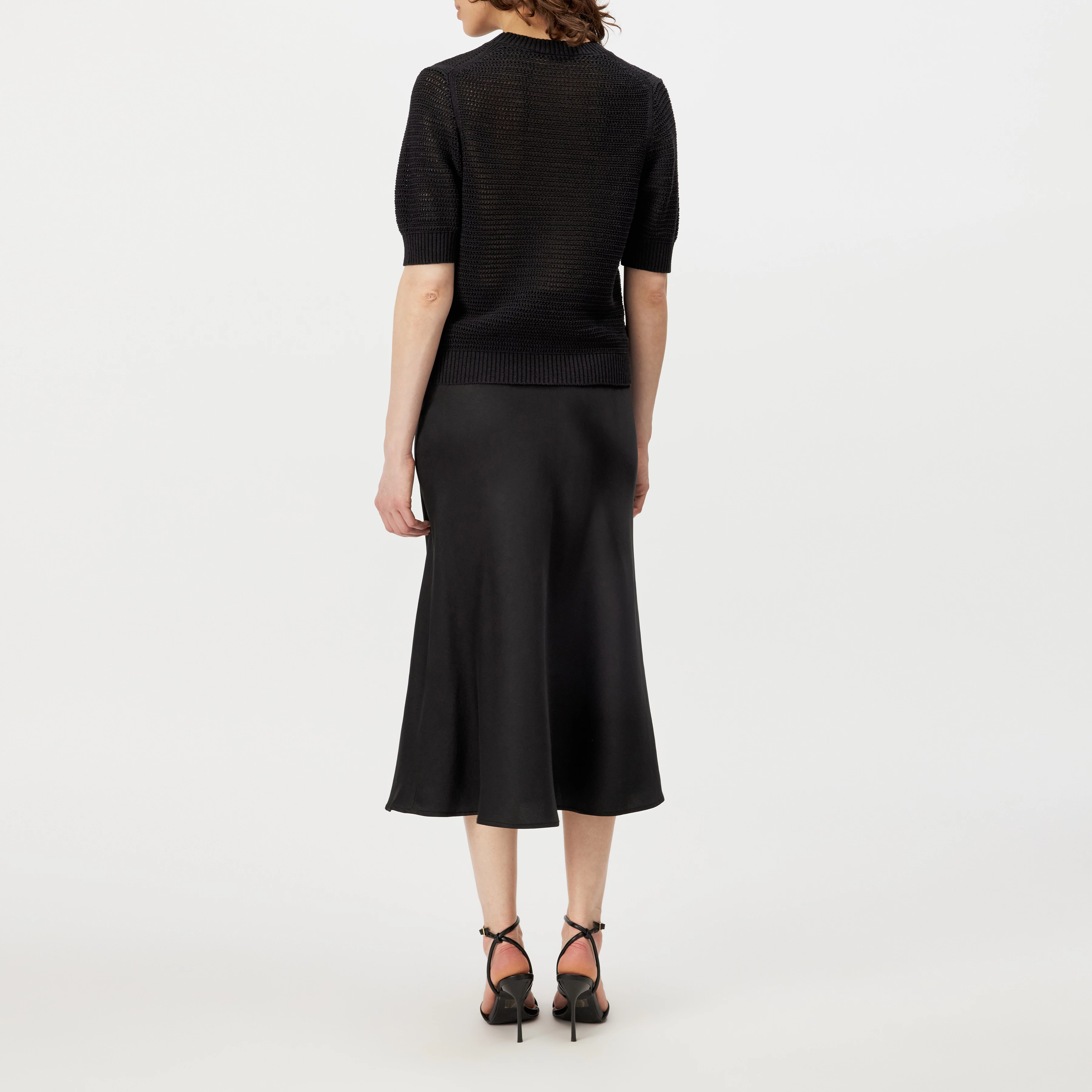 SANIDY - Chunky knit short sleeve in cotton blend - women - black - Rückansicht