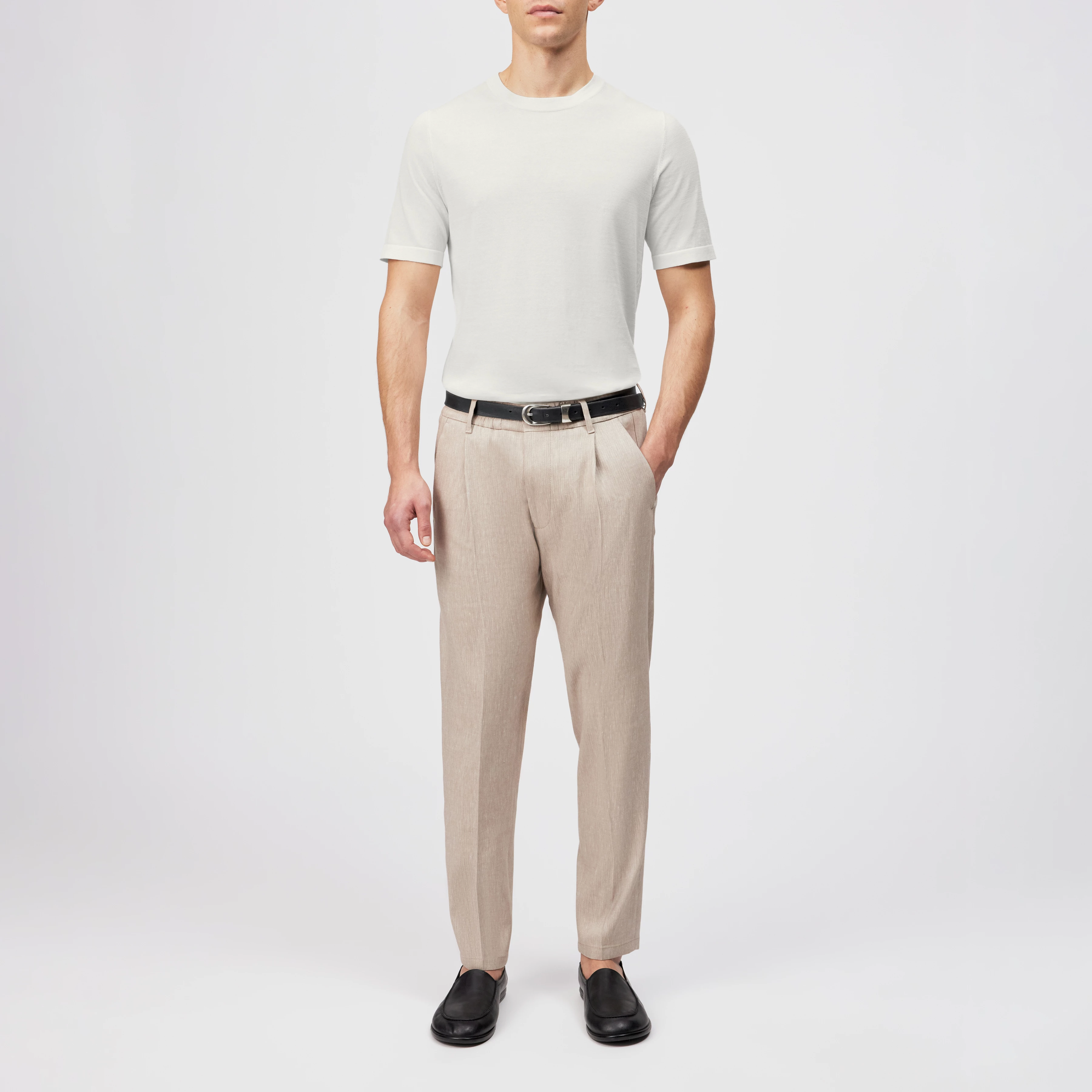 CHASY - Pleated trousers in linen mix - men - beige - Ganzkörper-Frontansicht