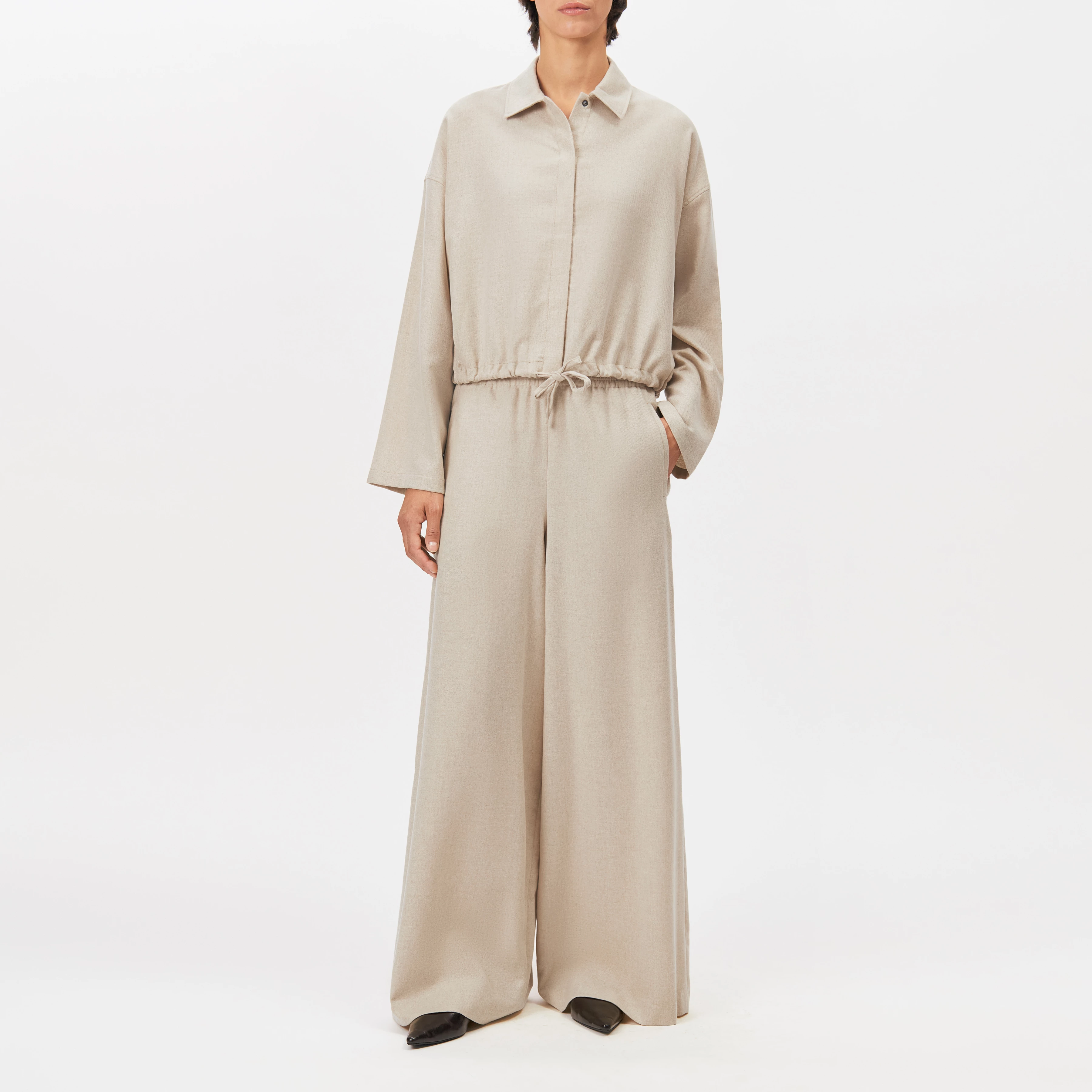 FIONEL - Blouse chemise cropped en mélange de laine - women - beige - Ganzkörper-Frontansicht