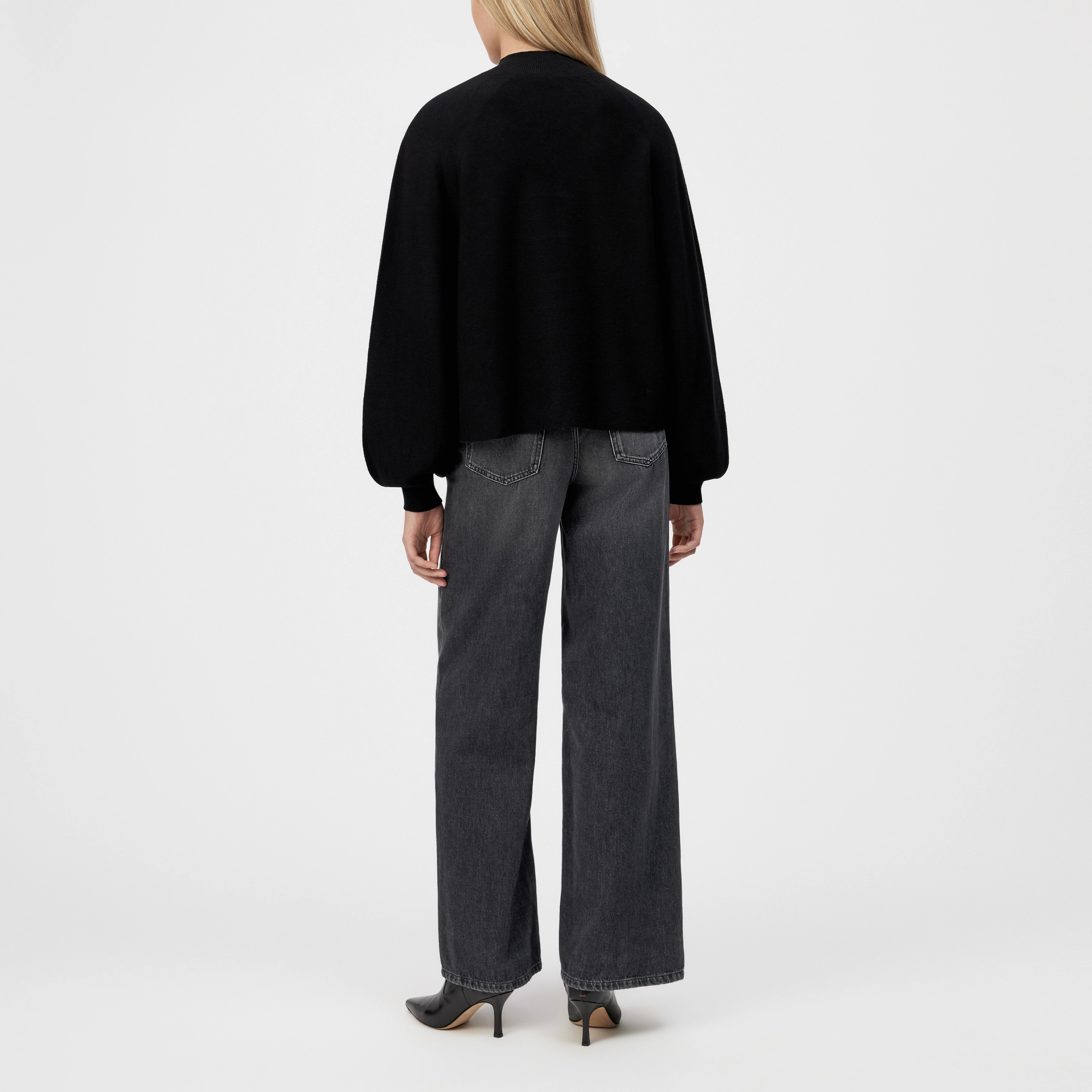 KIMONI - Pullover mit Ballonärmeln in 100% Merinowolle - Damen - schwarz - Rückansicht