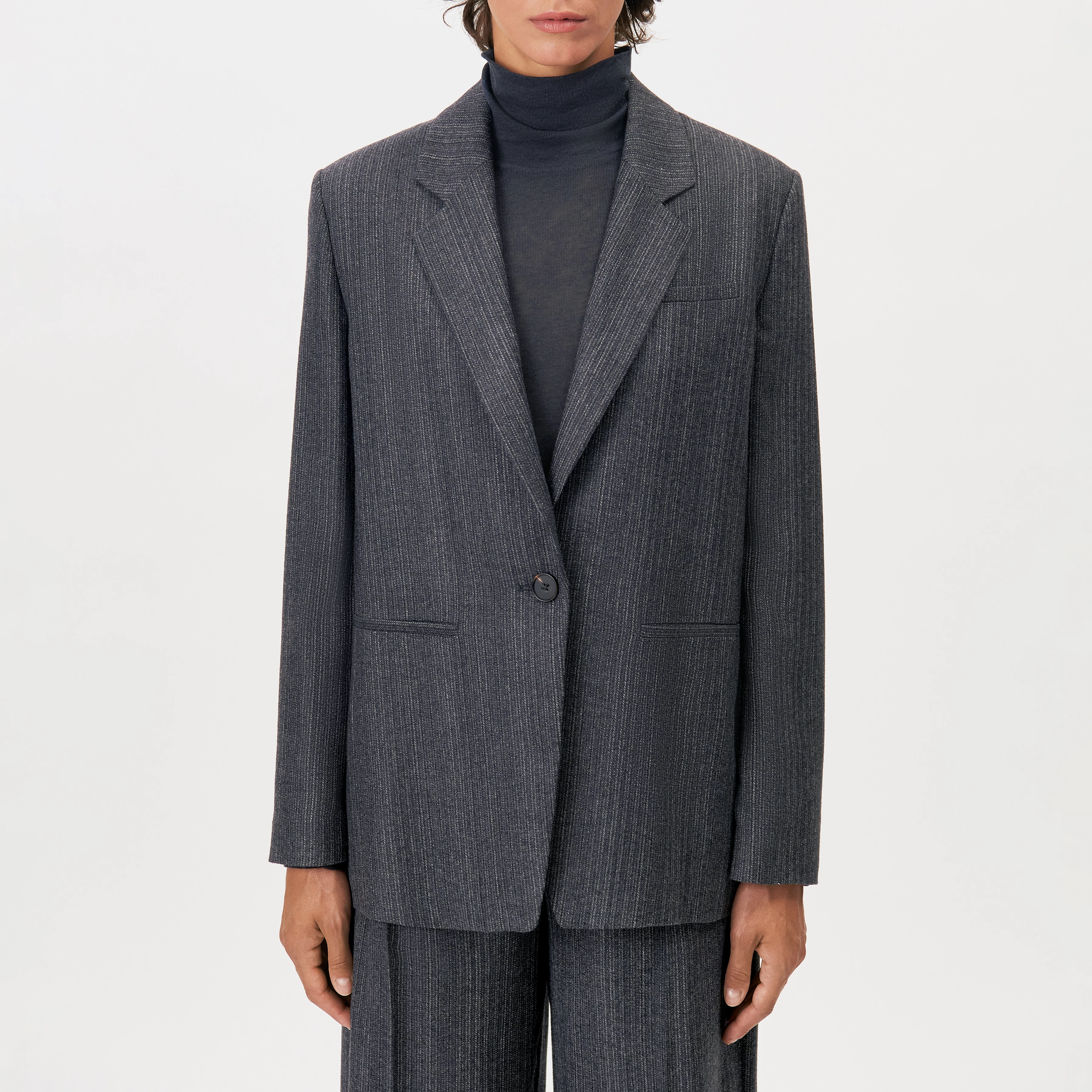 MOWTIE - Casual wool-mix single-breasted blazer - women - grey - Frontansicht