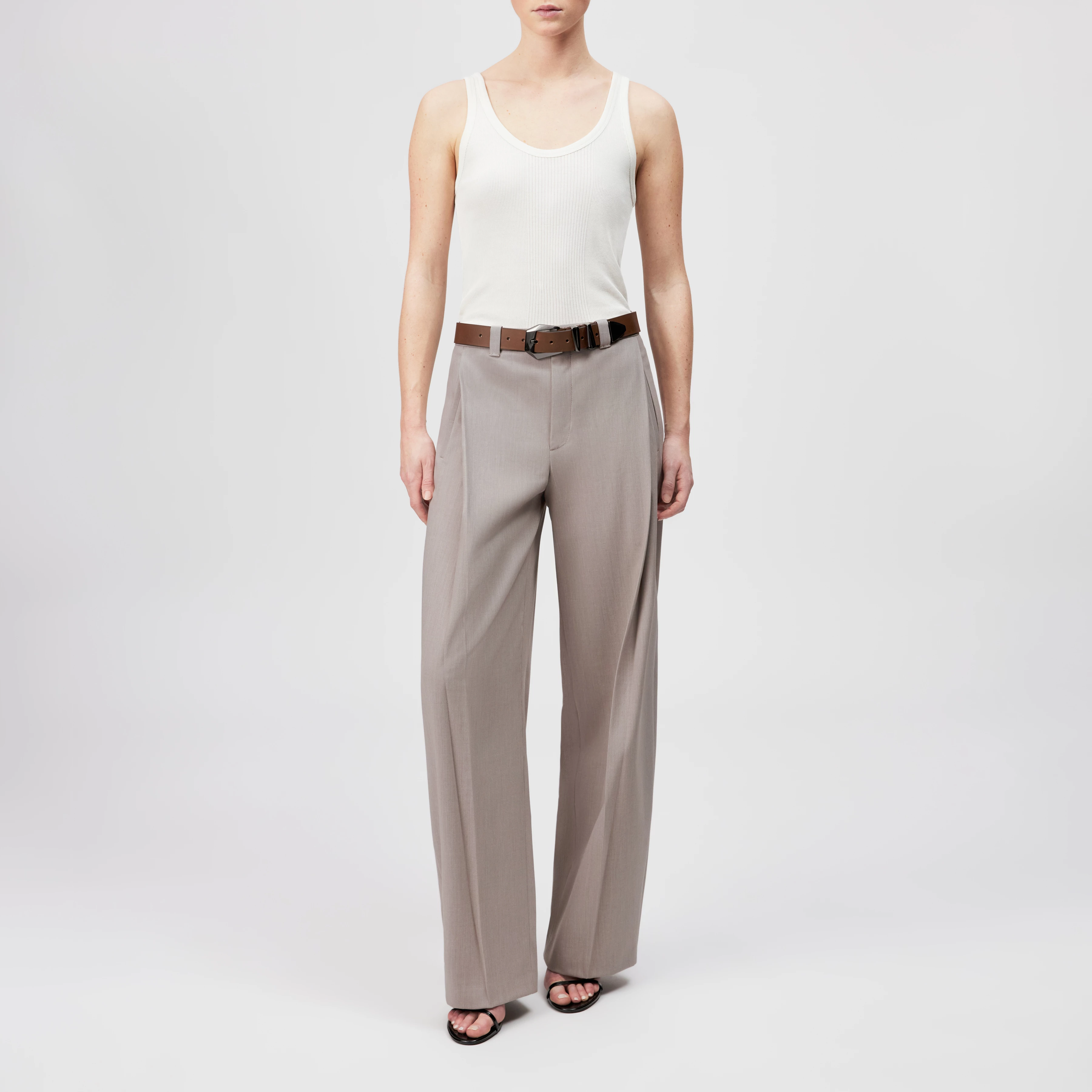 UNPACK - Hose in Viskose-Woll-Mix - Damen - beige - Ganzkörper-Frontansicht