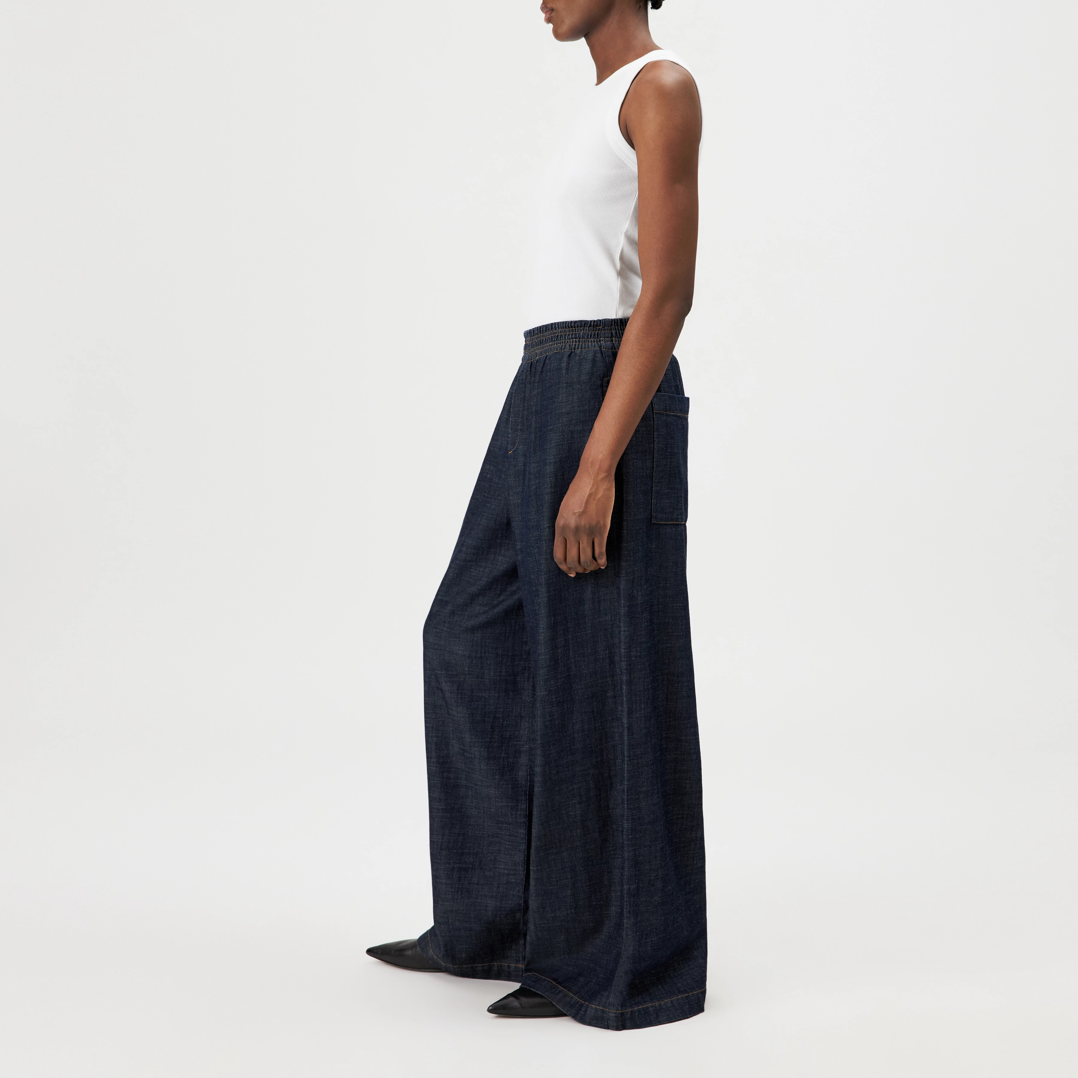 CEILING - Wide-leg trousers in linen-blend denim - women - blue - Seitenansicht