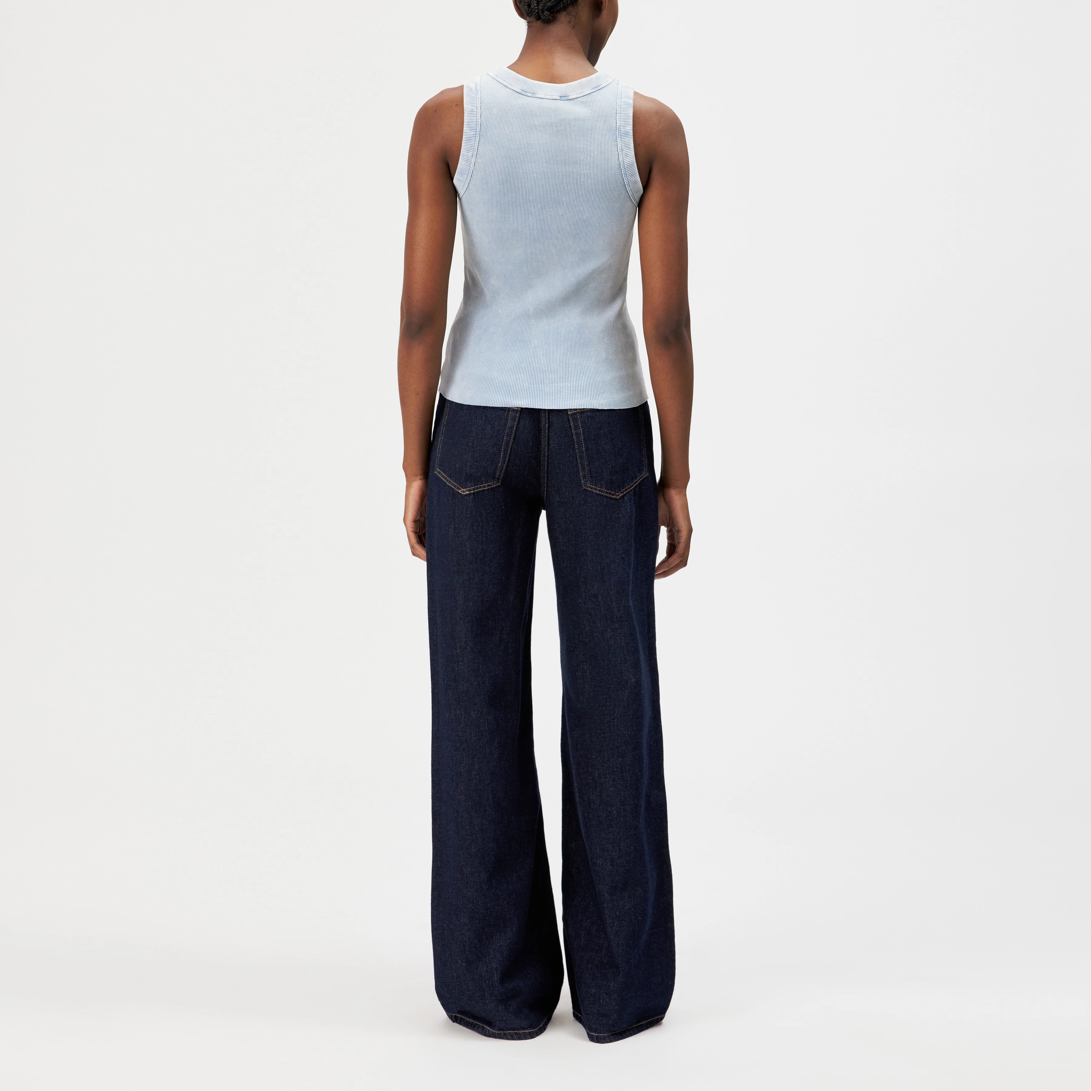 OLINA - Washed cotton round neck tank top - women - blue - Rückansicht
