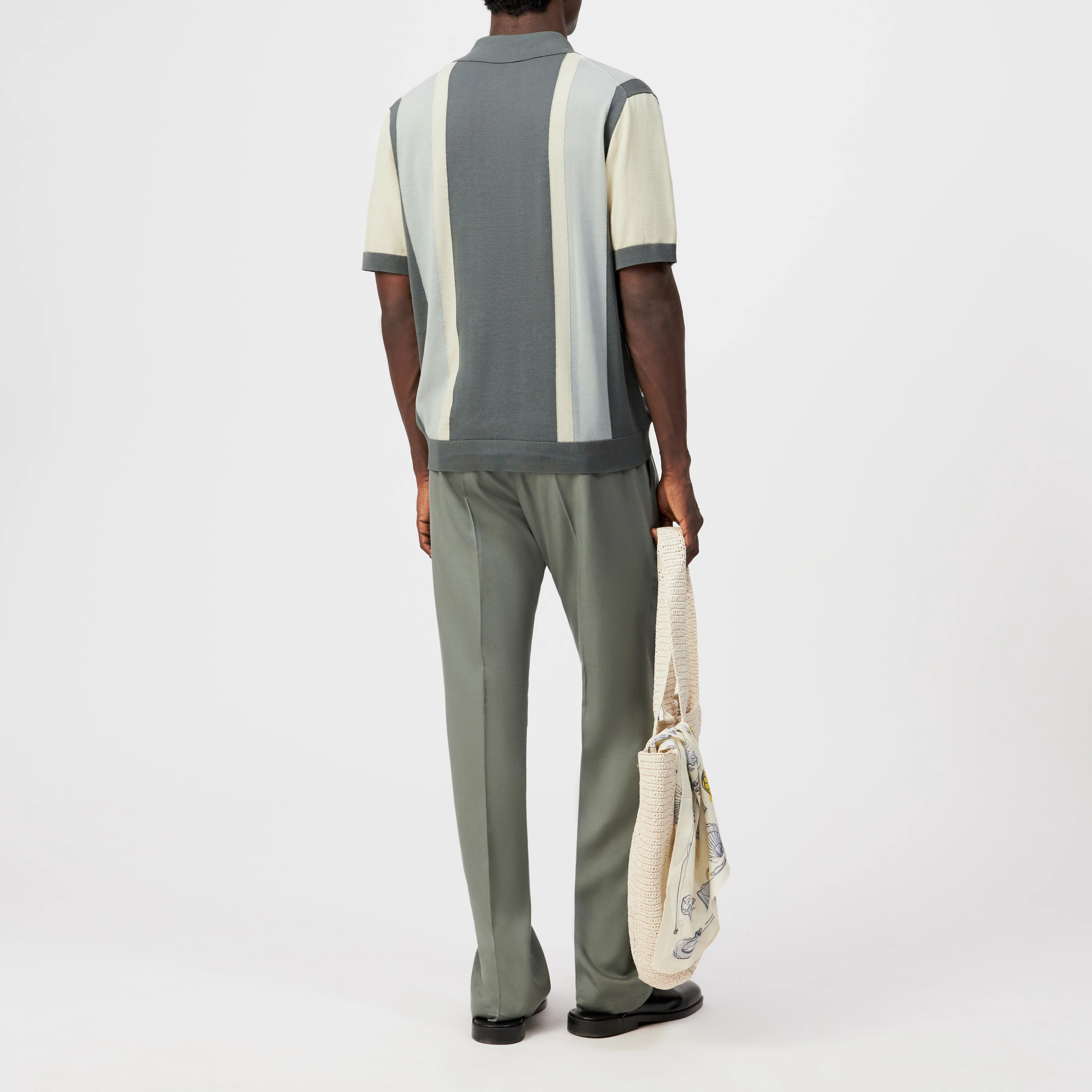 TAMIAN - Pure cotton block stripe polo shirt - men - green - Rückansicht