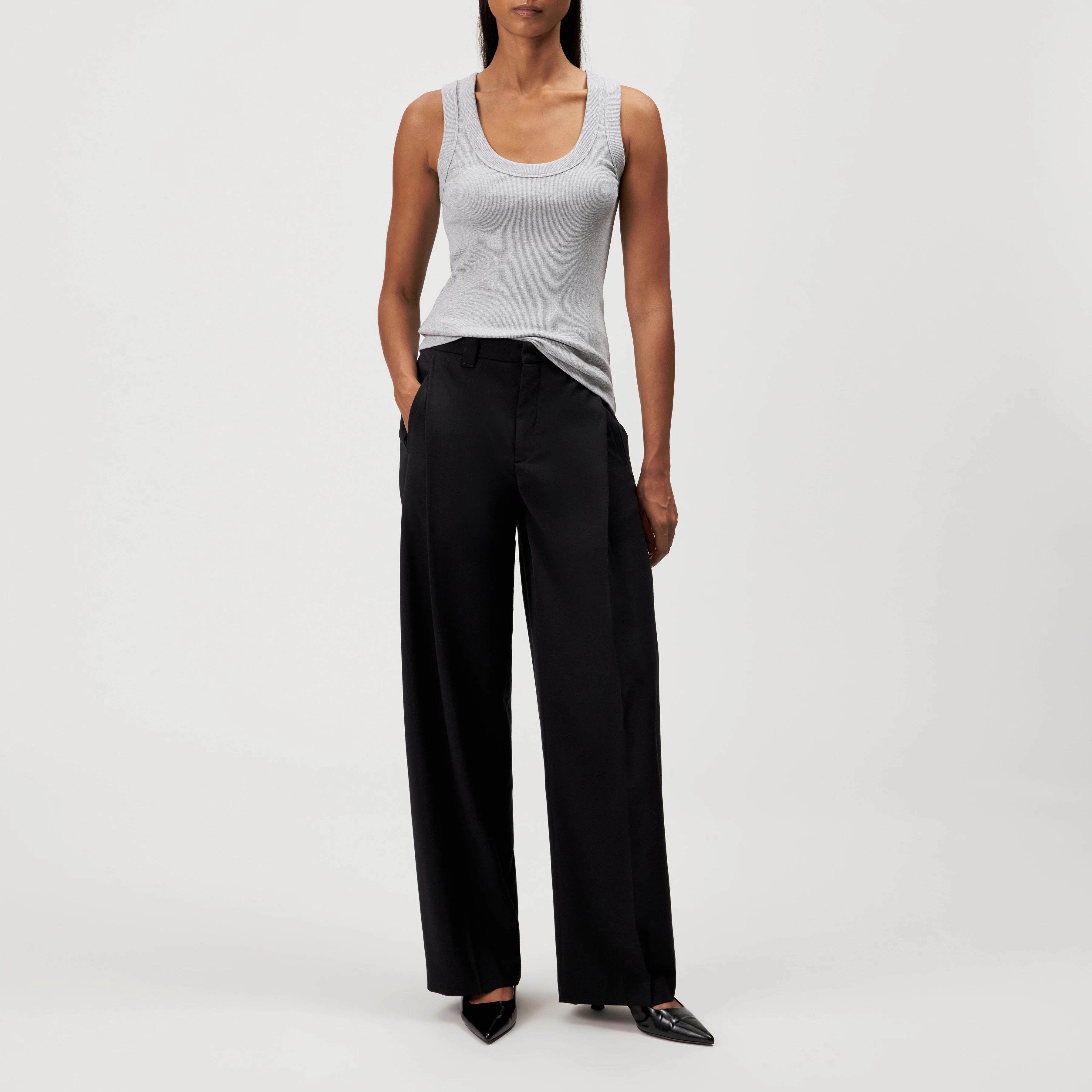 TAVIRA_2 - Ribbed cotton vest top - women - grey - Ganzkörper-Frontansicht