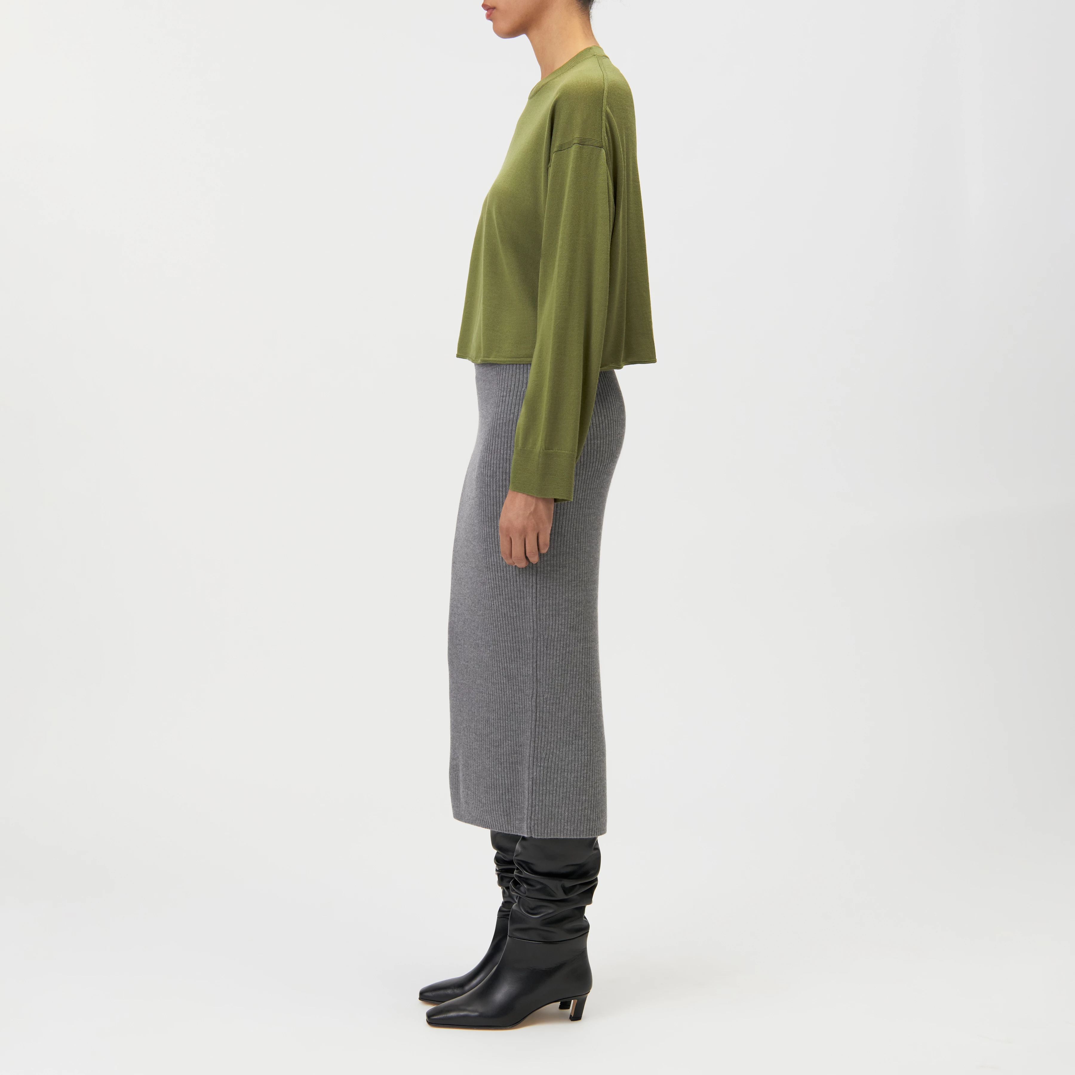 LUDIMI - Jupe crayon fendue en 100% laine mérinos - women - gris - Seitenansicht