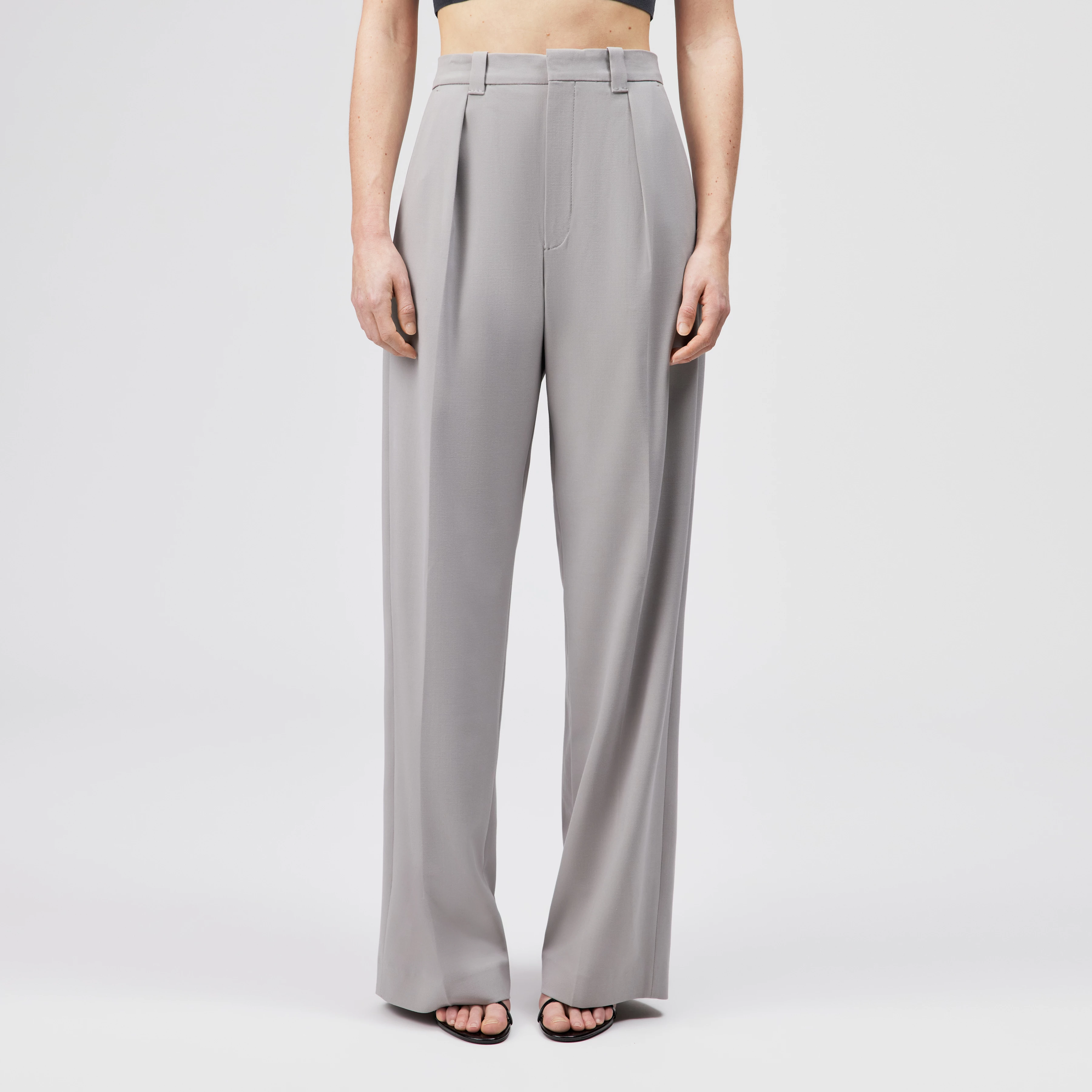 ADUCT - Tailored trousers with straight leg in gabardine - women - beige - Frontansicht