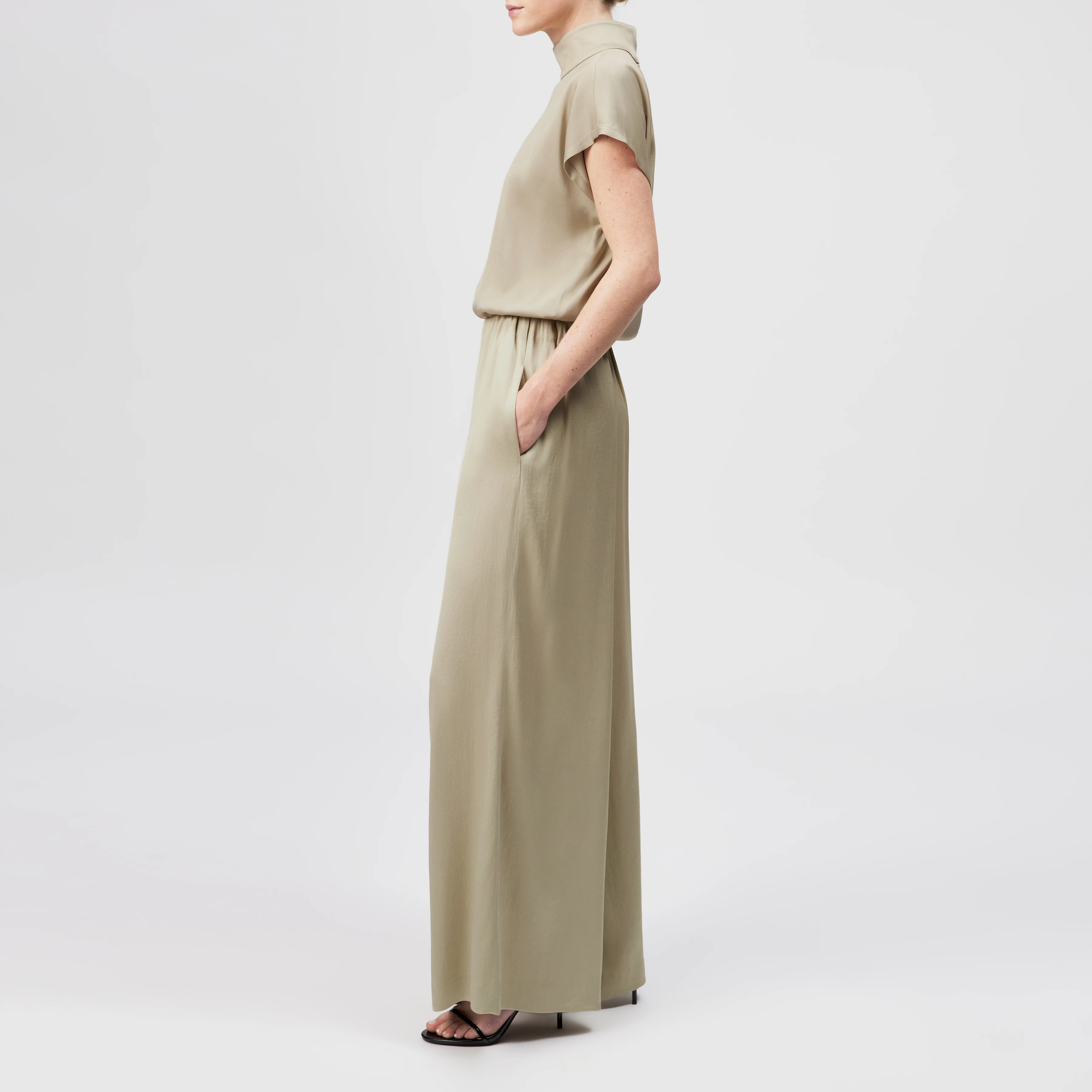 TWEEZER - Wide trousers in satin - women - beige - Seitenansicht