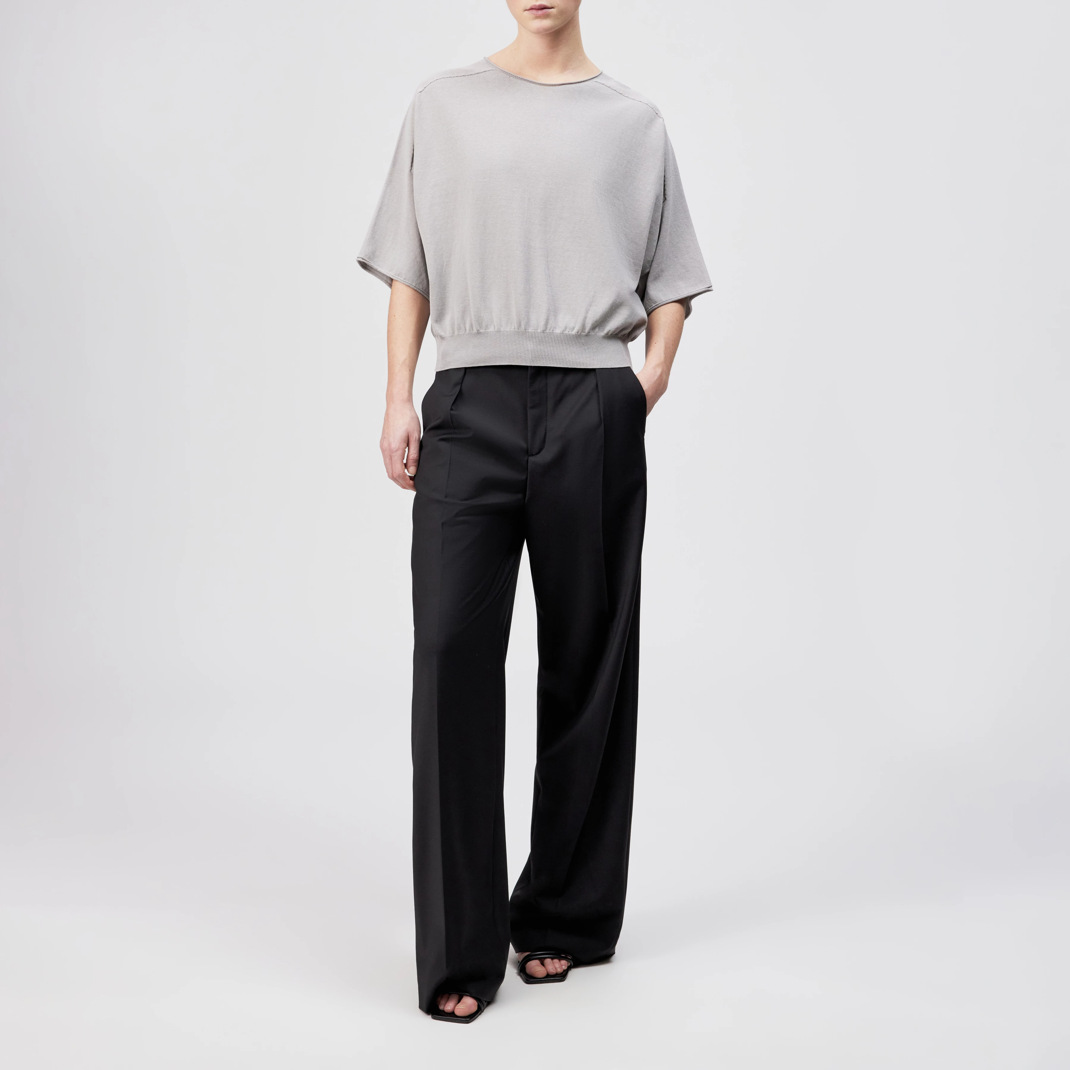 DILARY - Casual gebreid T-shirt in crêpe katoen - dames - grijs - Ganzkörper-Frontansicht