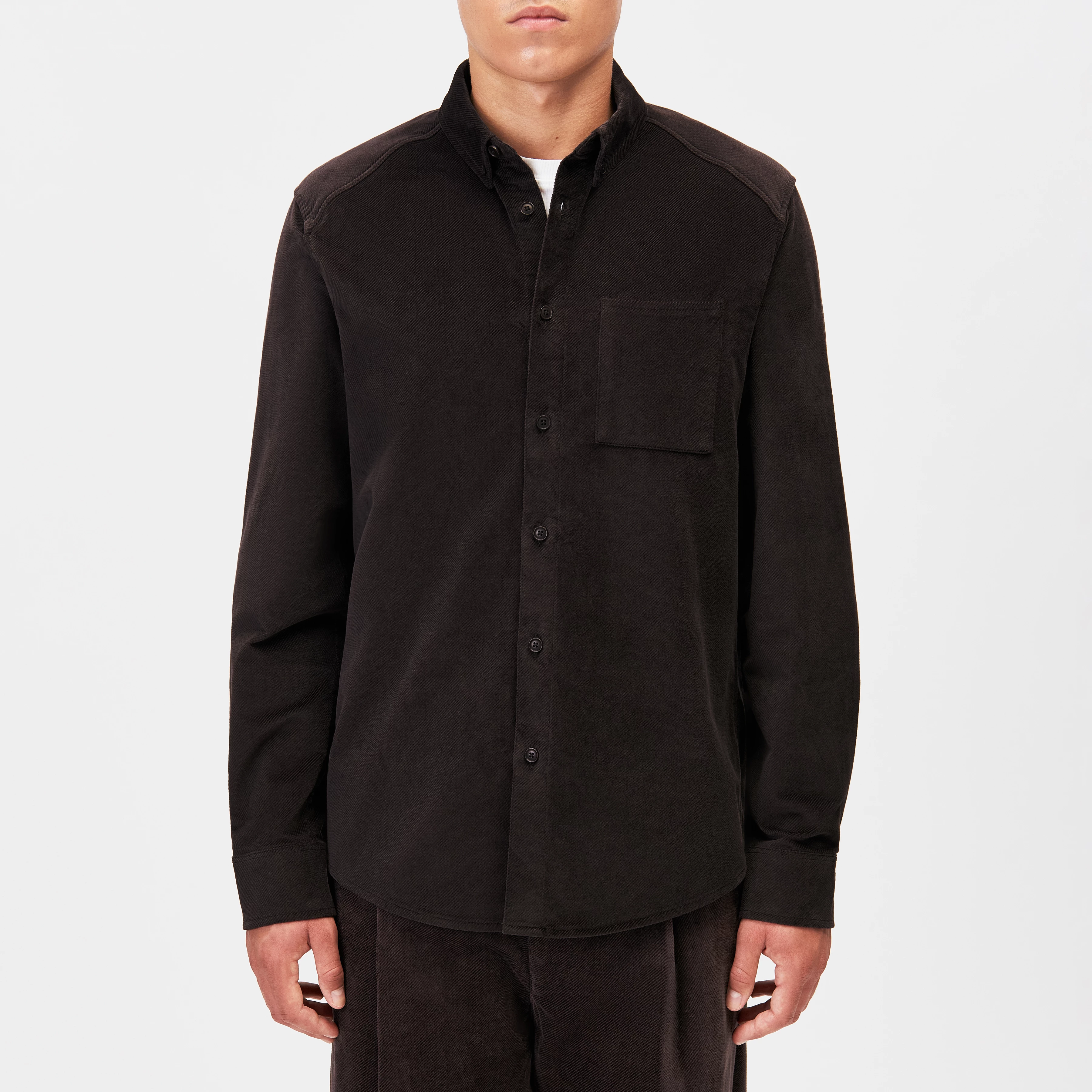 LIET_3 - Button-Down Hemd in Samt-Optik - Herren - braun - Frontansicht