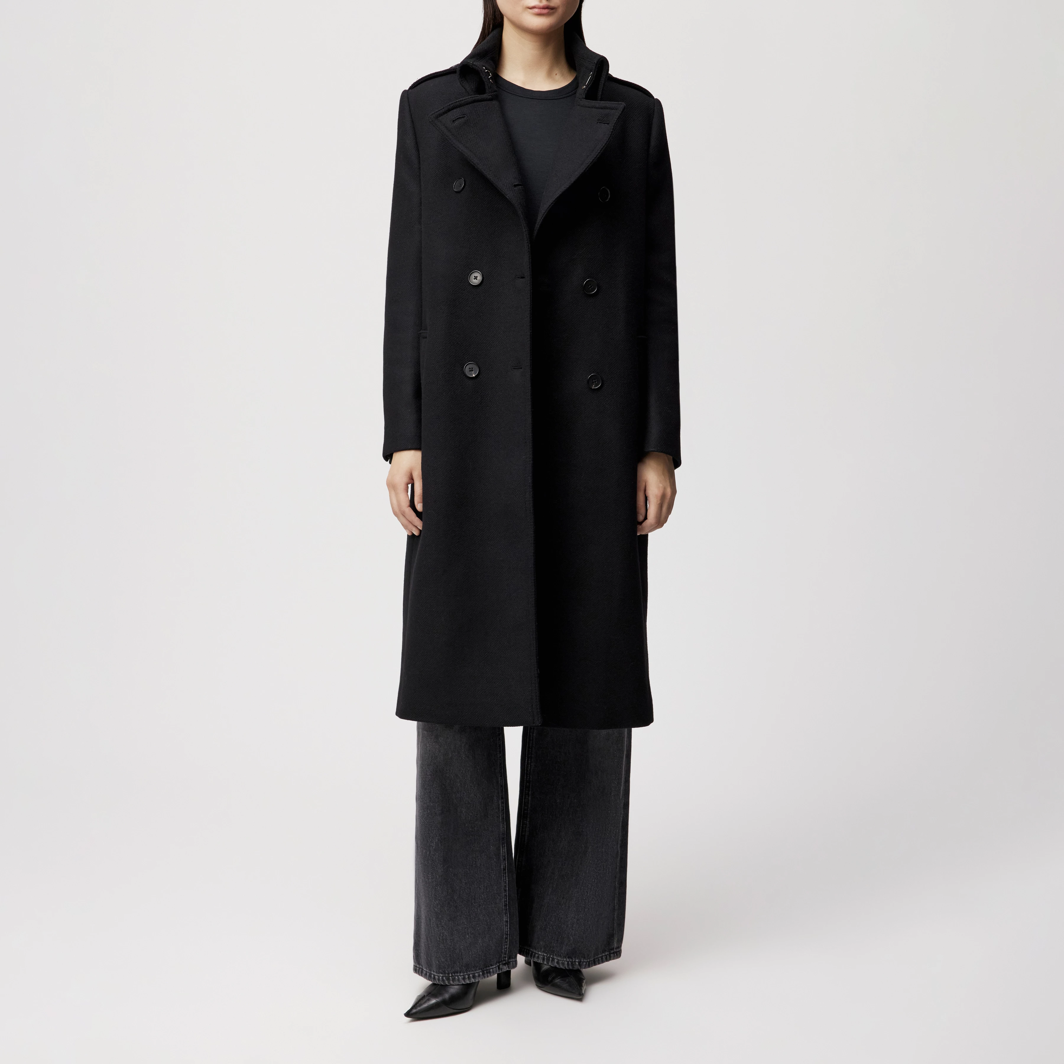 PIETHILL - Uniformmantel in winterlichem Woll-Mix - Damen - schwarz - Ganzkörper-Frontansicht