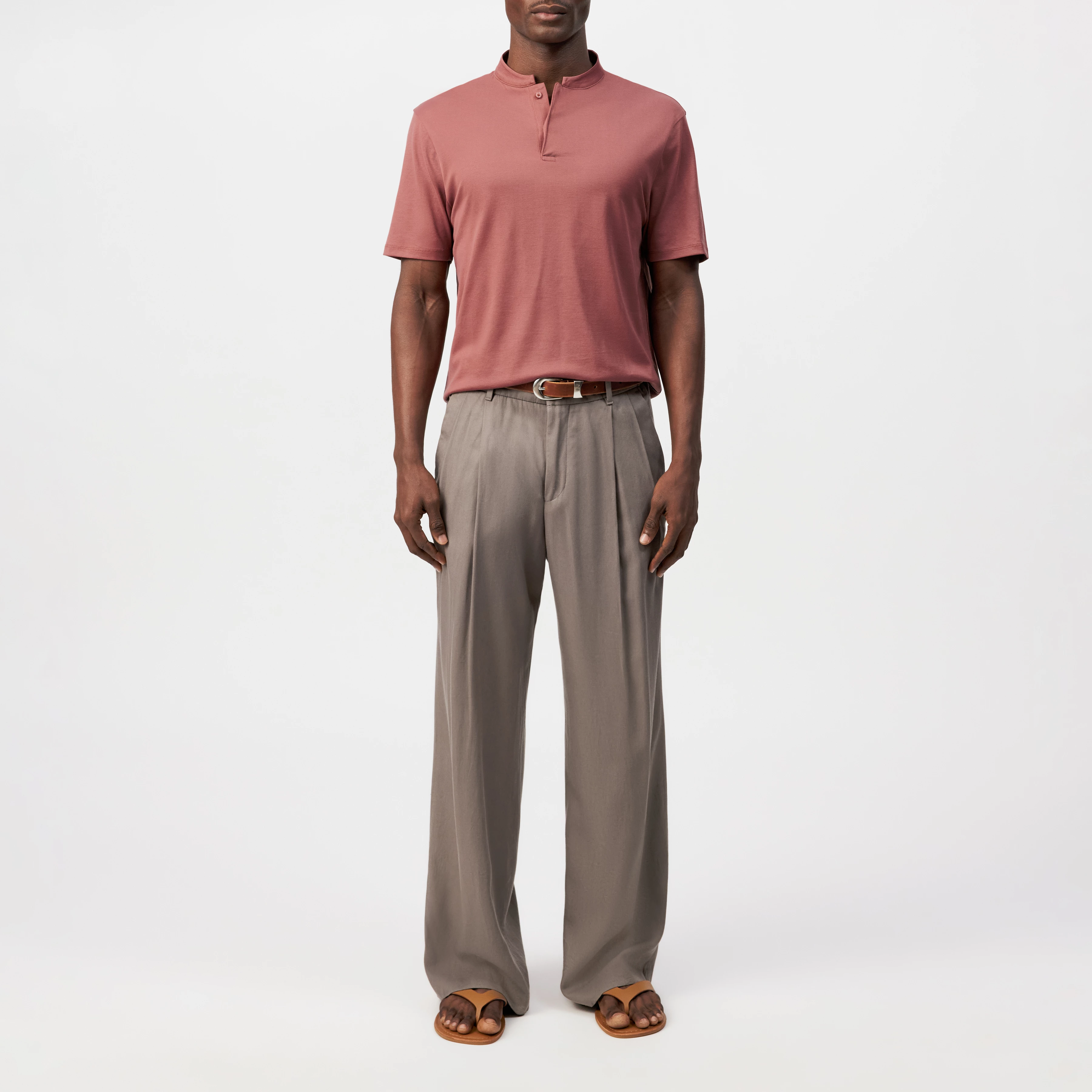 LOUIS - T-Shirt mit Knopfleiste in Piqué - Herren - orange - Ganzkörper-Frontansicht