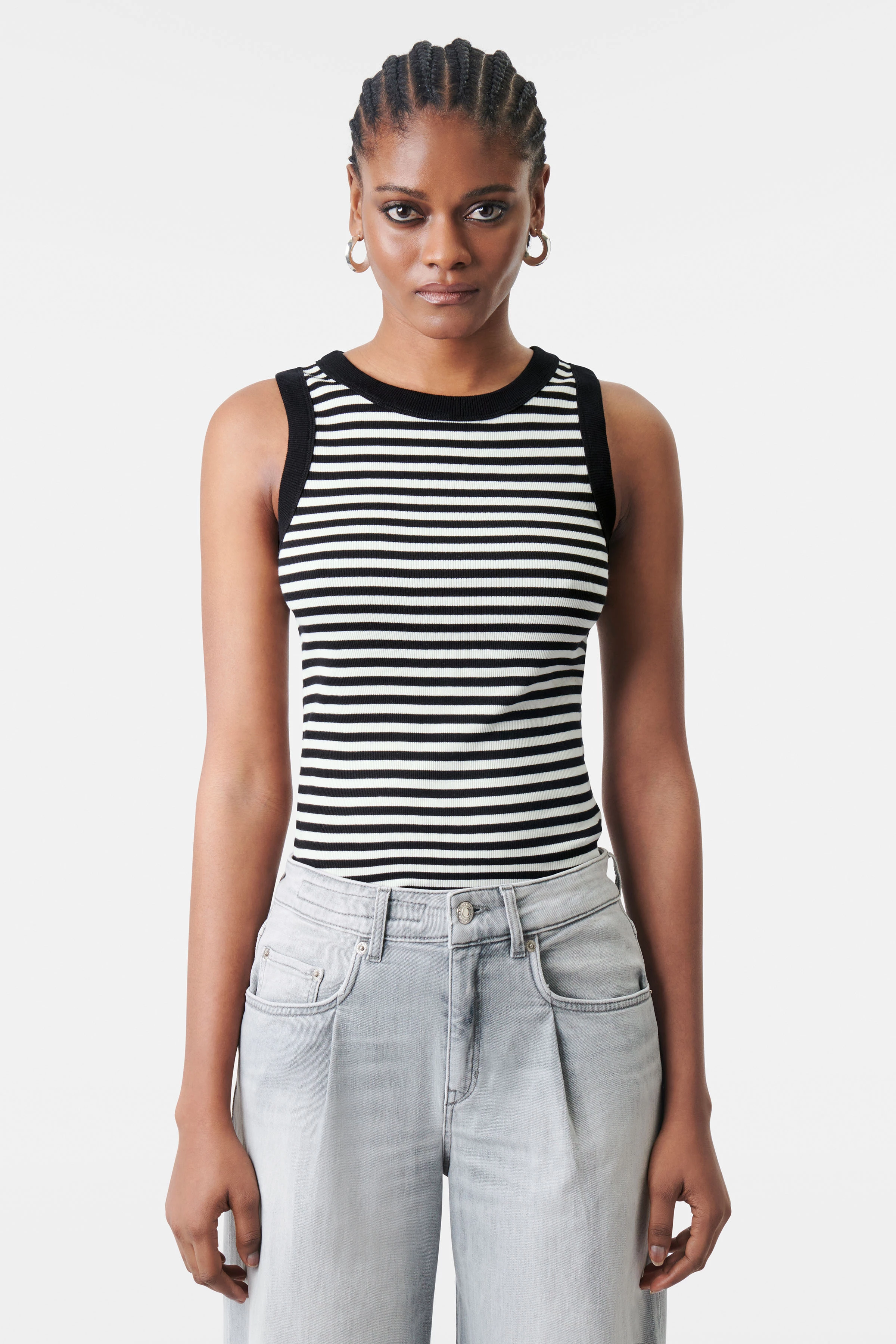 OLINA - tanktop met ronde hals in ribkatoen - dames - zwart - Frontansicht