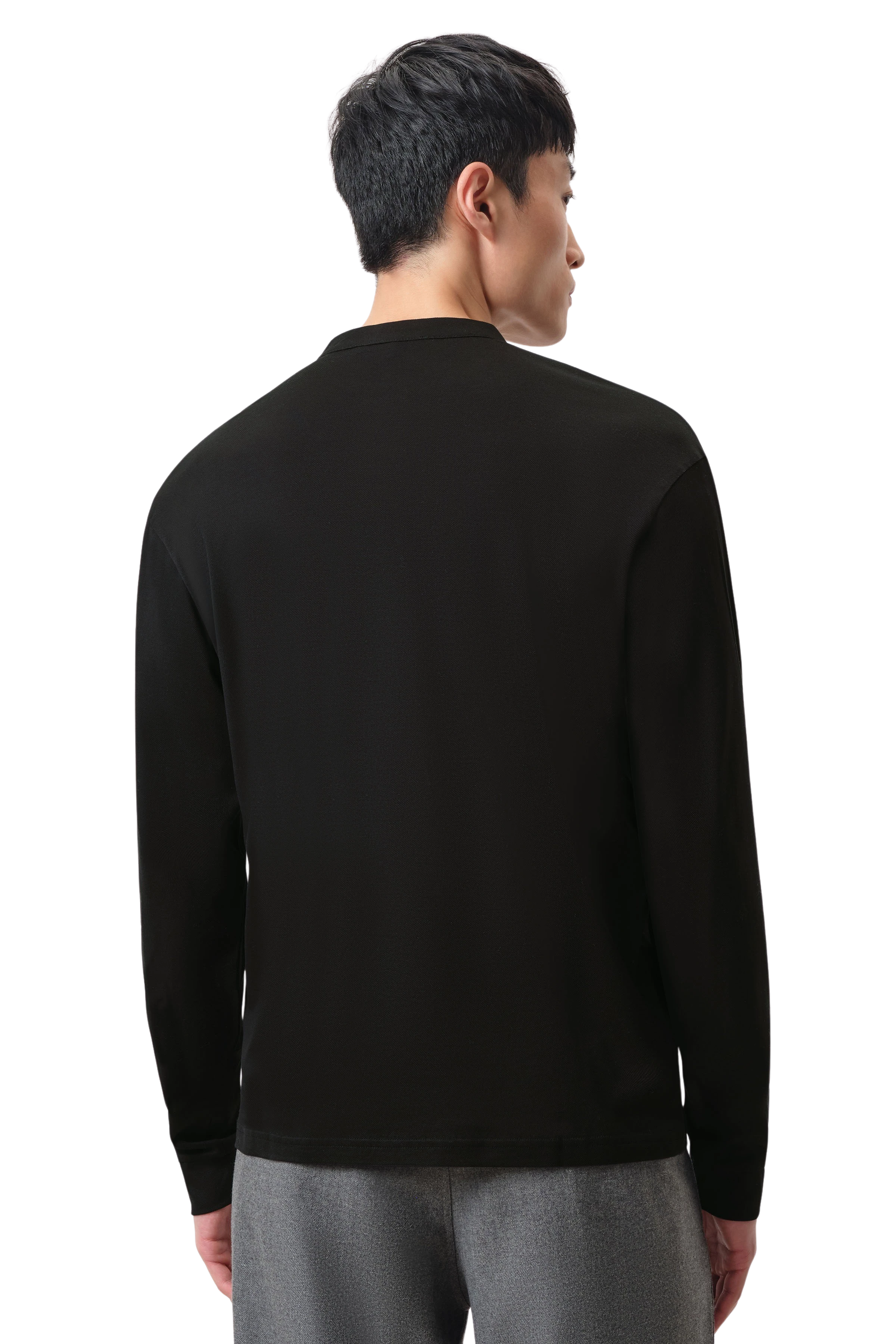BRODY - Serafino longsleeve in piqué - men - Natural Aluminium - Rückansicht