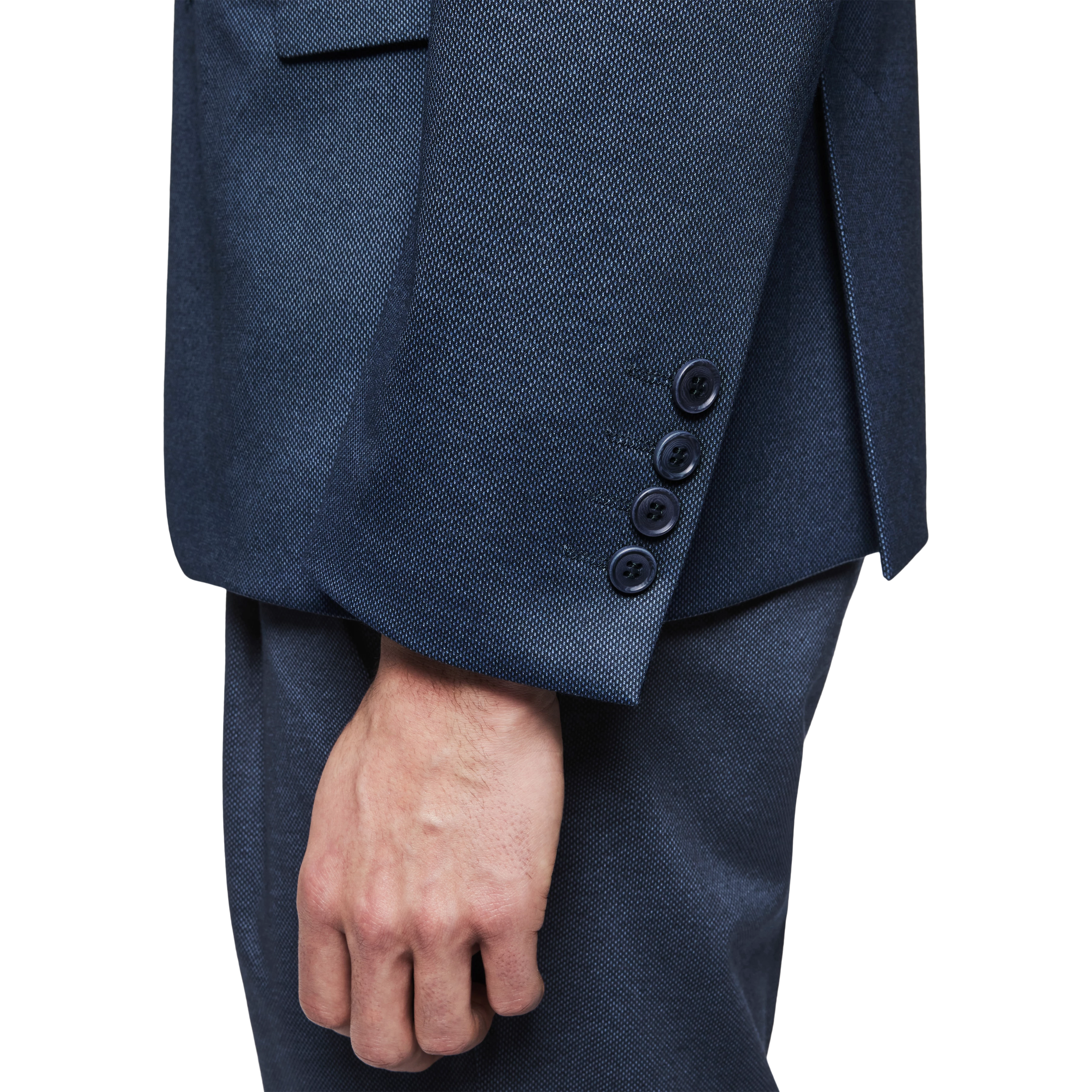 YAMES - Single-breasted jacket in jersey with pattern - men - blue - Detailansicht am Model