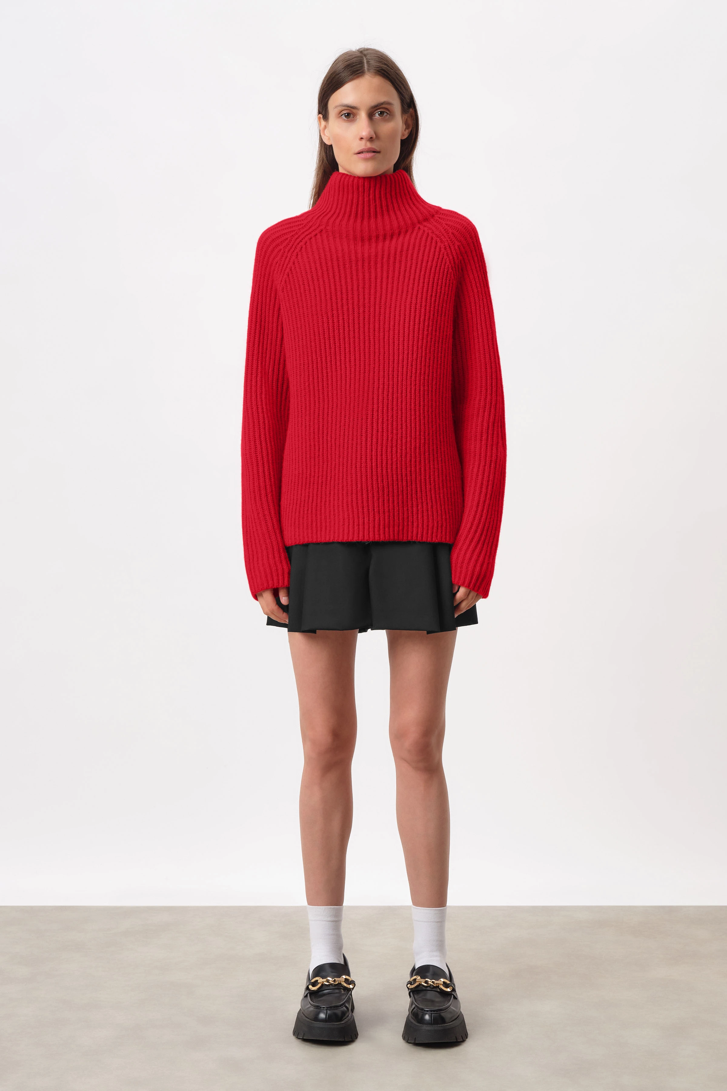 ARWEN - Rollkragenpullover in Alpaka-Woll-Mix - Damen - rot - Ganzkörper-Frontansicht