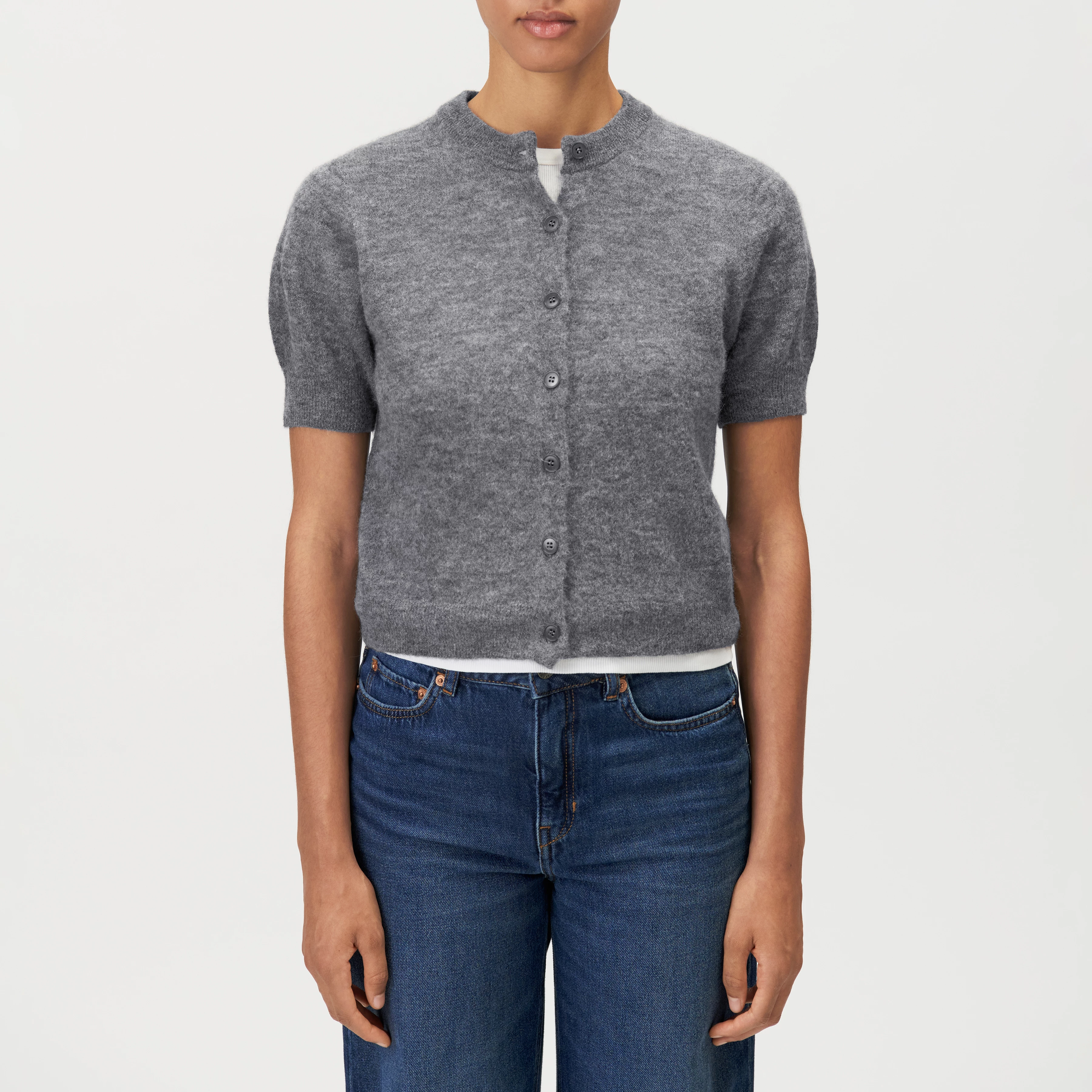 DARYANI - Alpaca-blend cropped cardigan - women - grey - Frontansicht