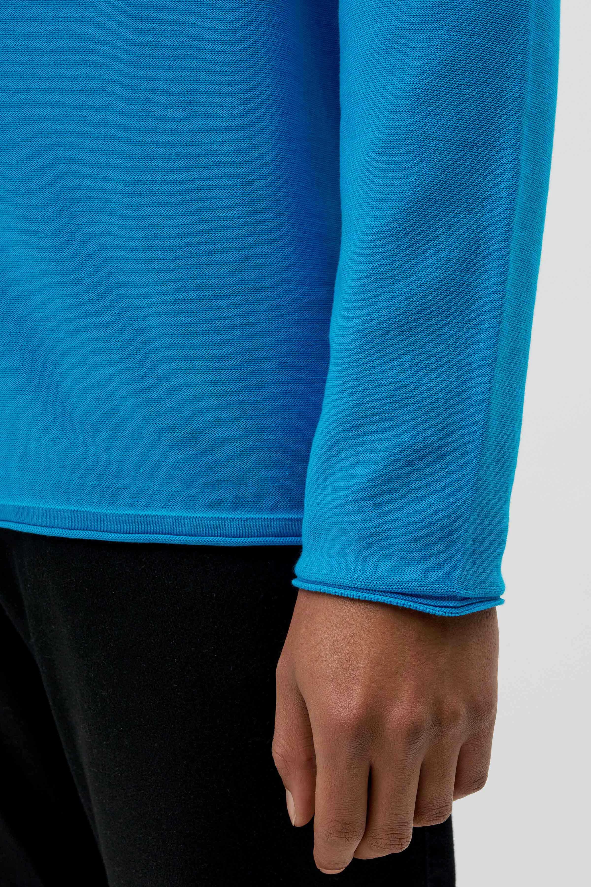 RIK - Sweater with rolled edges in pure cotton - men - blue - Seitenansicht