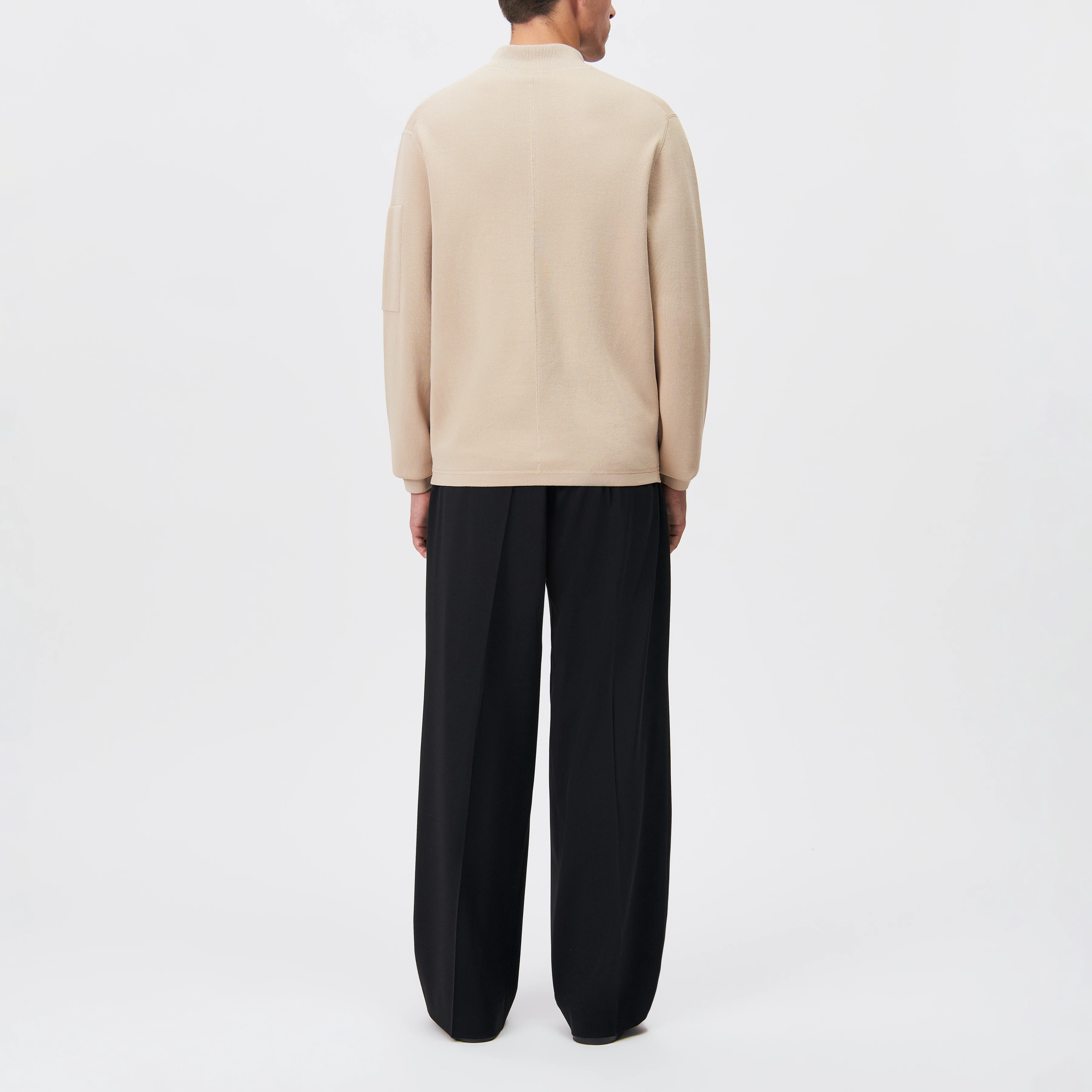 TARVIK - Half-zip jumper with stand collar in pure wool - men - beige - Rückansicht