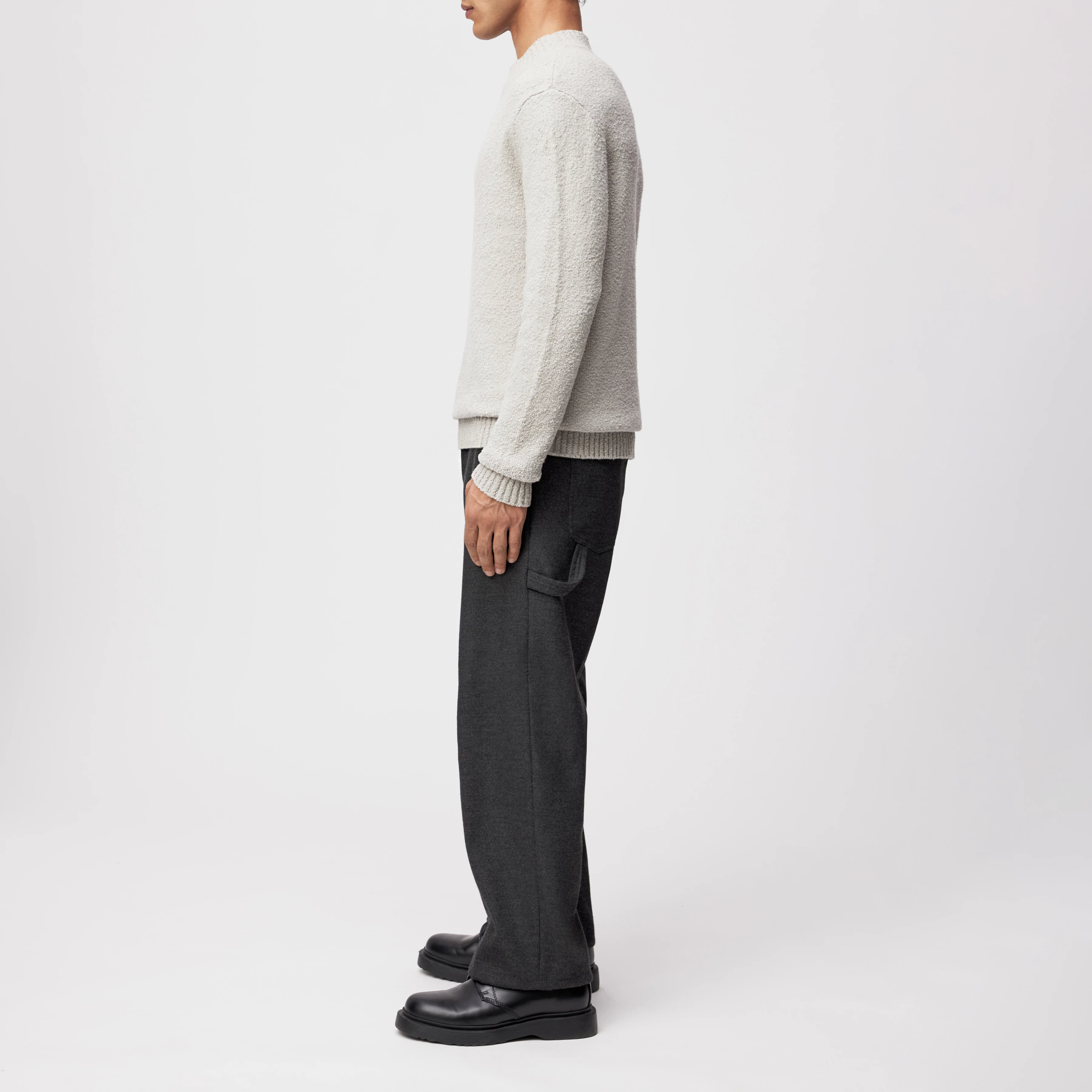 ZAYN - Stand-up collar jumper in bouclé cotton blend - men - grey - Seitenansicht