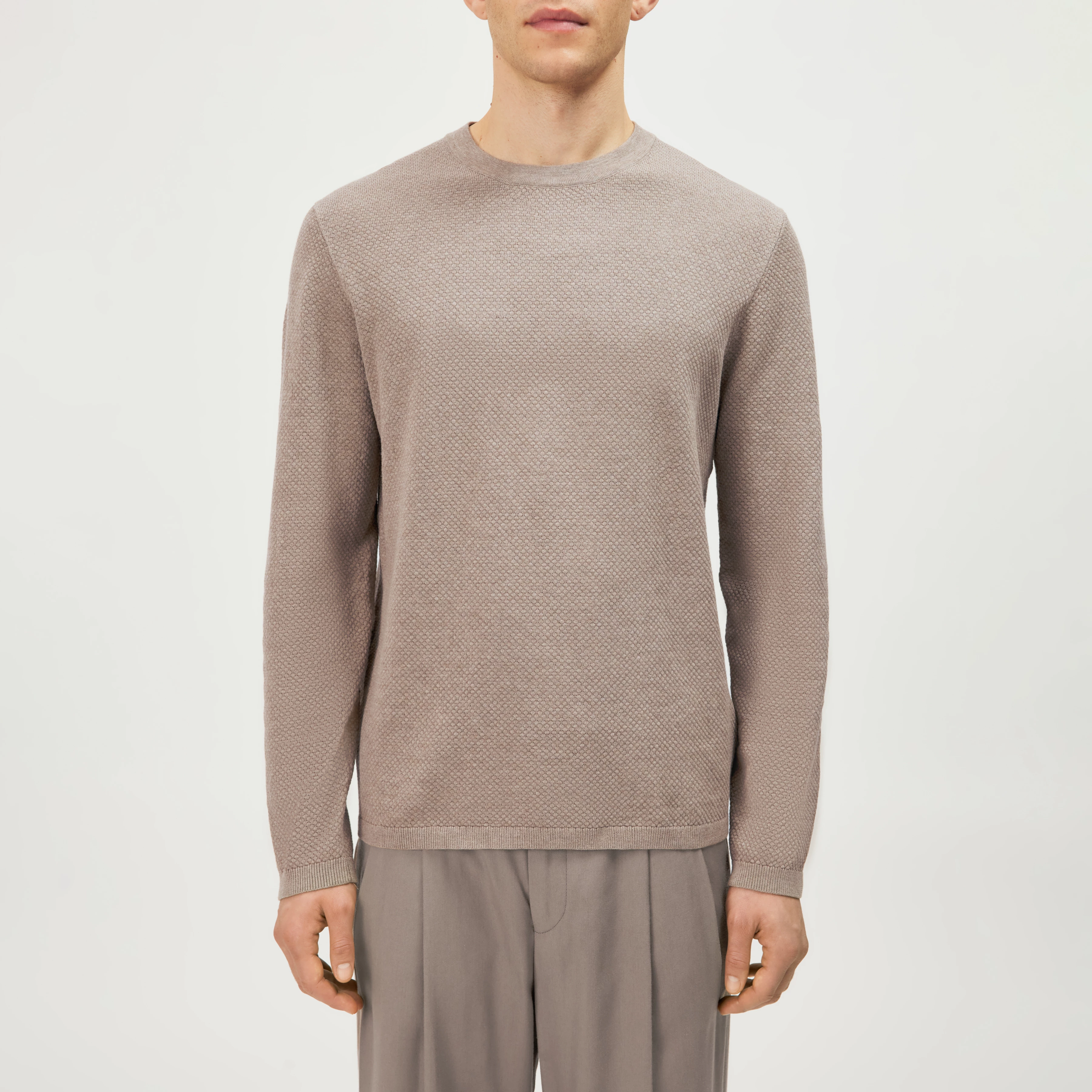 IRMINO - Longsleeve in cotton ajour - men - brown - Frontansicht
