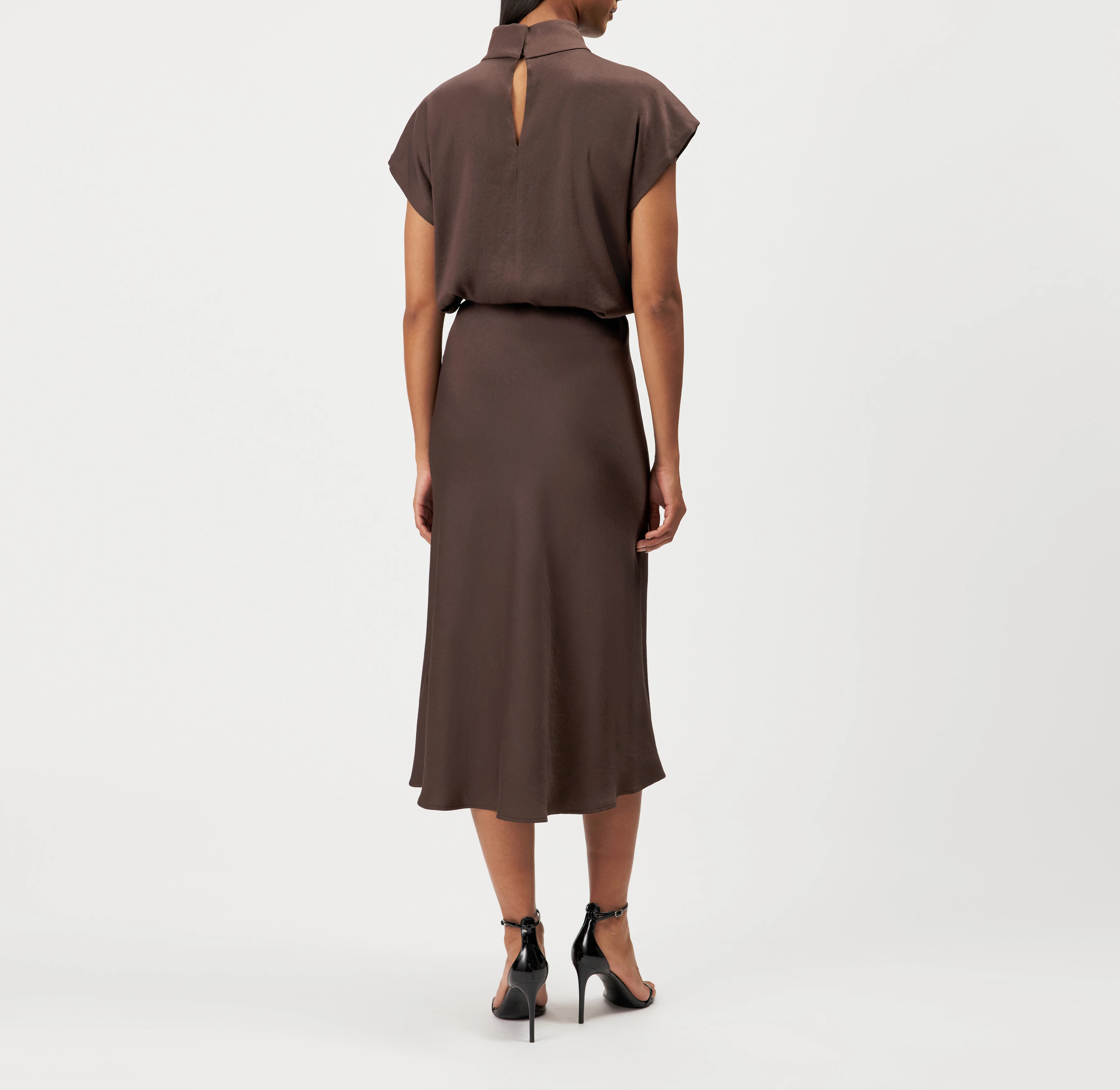 URA - Mid-length slip skirt in satin - women - brown - Rückansicht