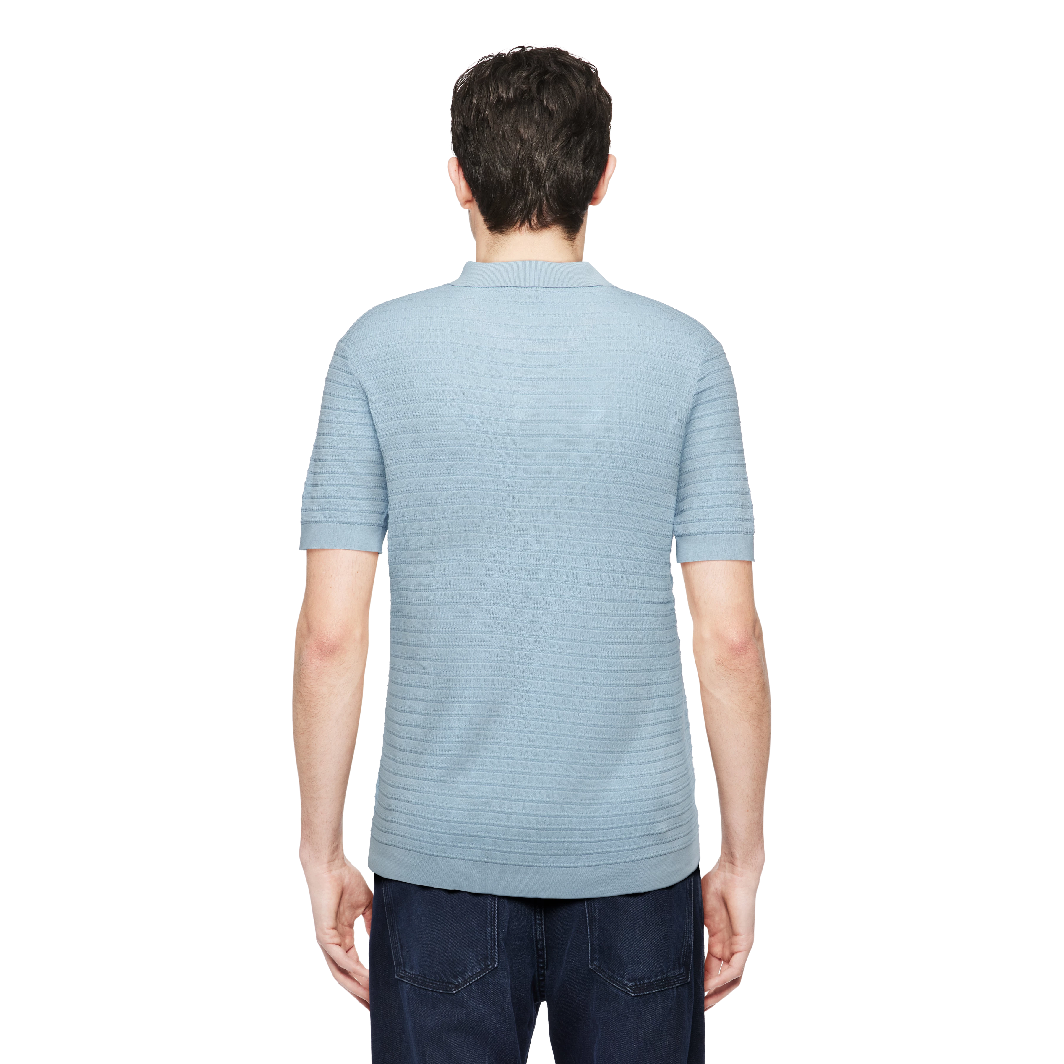 BRAIAN - Gebreide polo in gemerceriseerd katoen - heren - blauw - Rückansicht