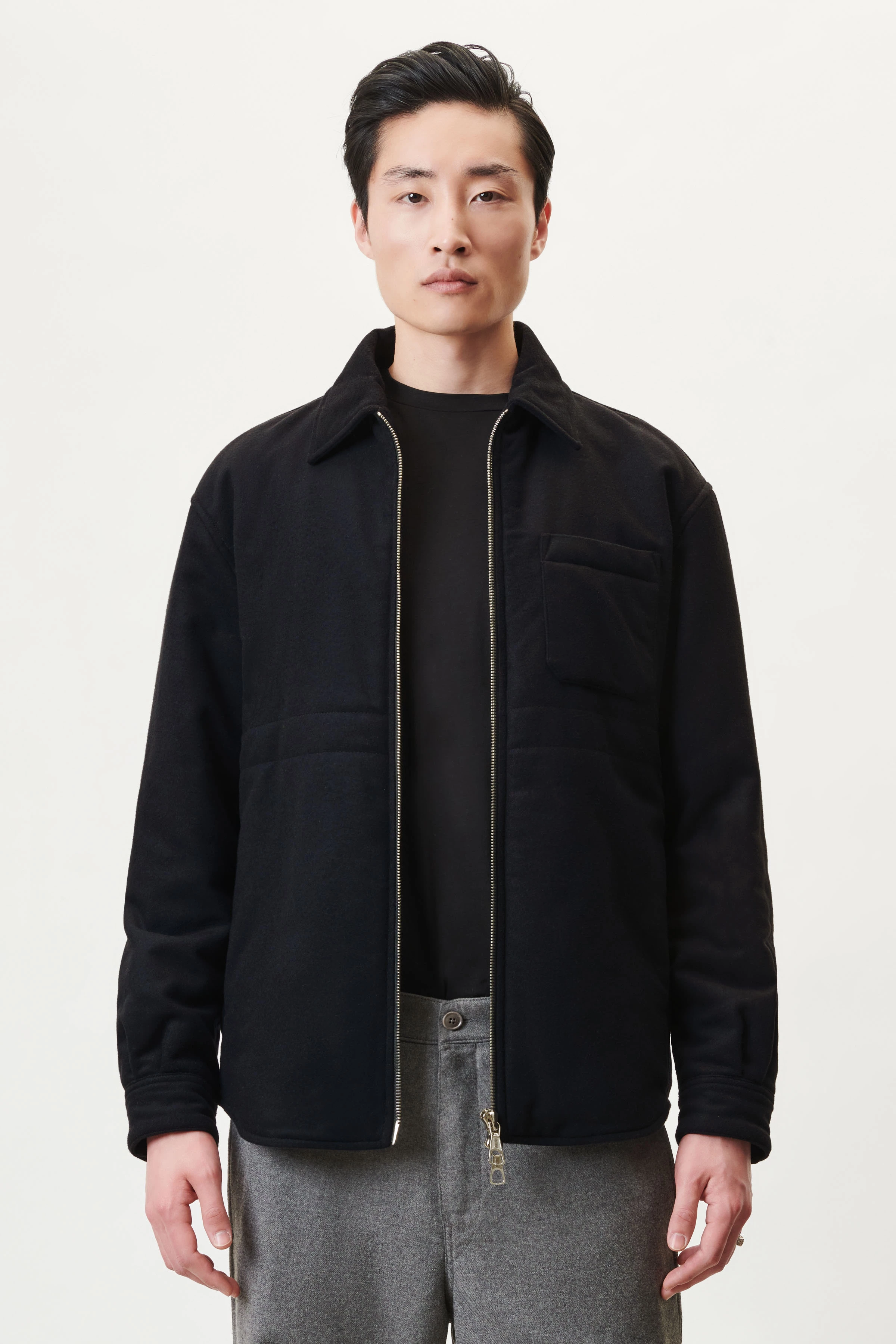 CATANIO - Lässiges Overshirt in meliertem Woll-Flanell - Herren - blau - Frontansicht