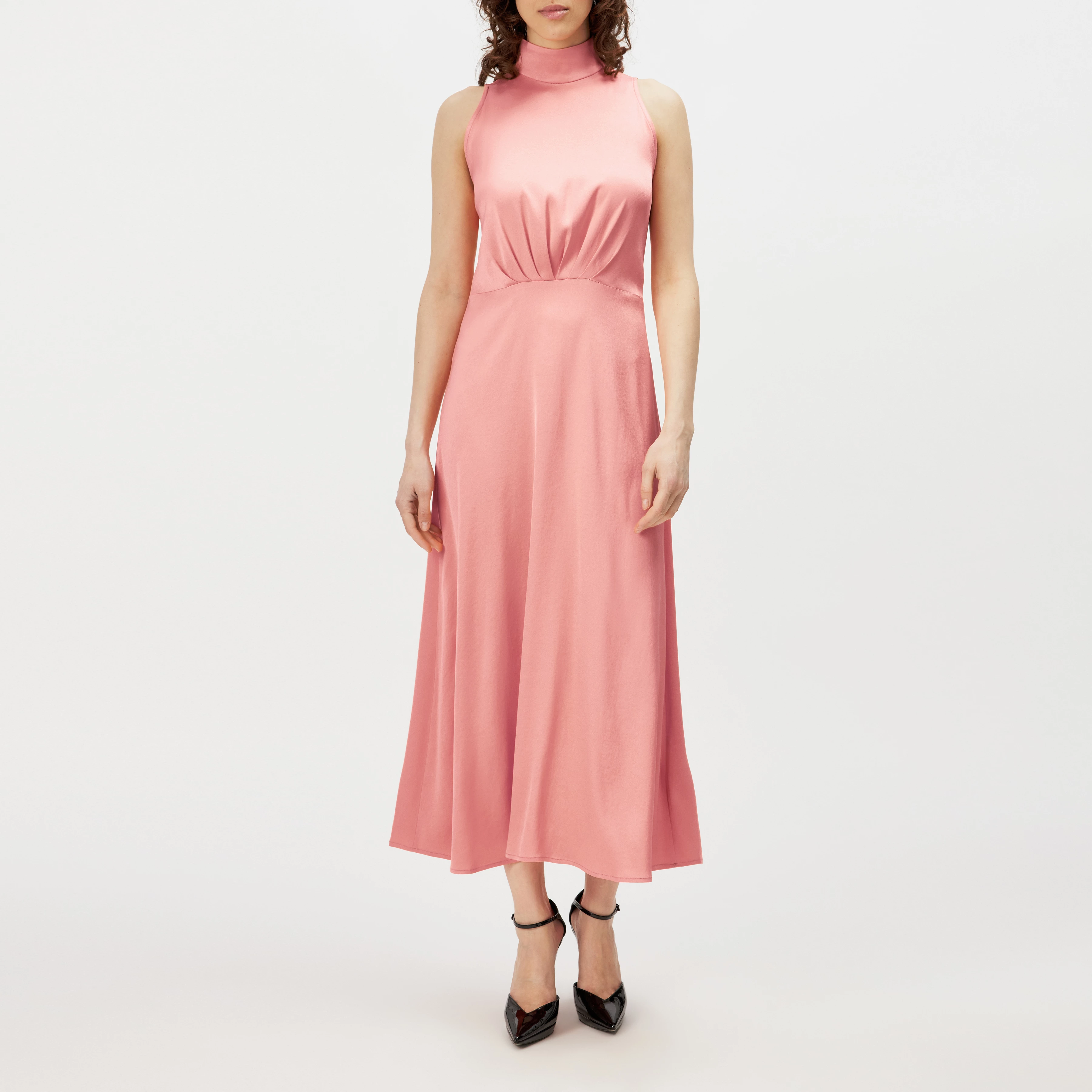 AMABEL - Satin maxi dress with stand-up collar - women - orange - Ganzkörper-Frontansicht