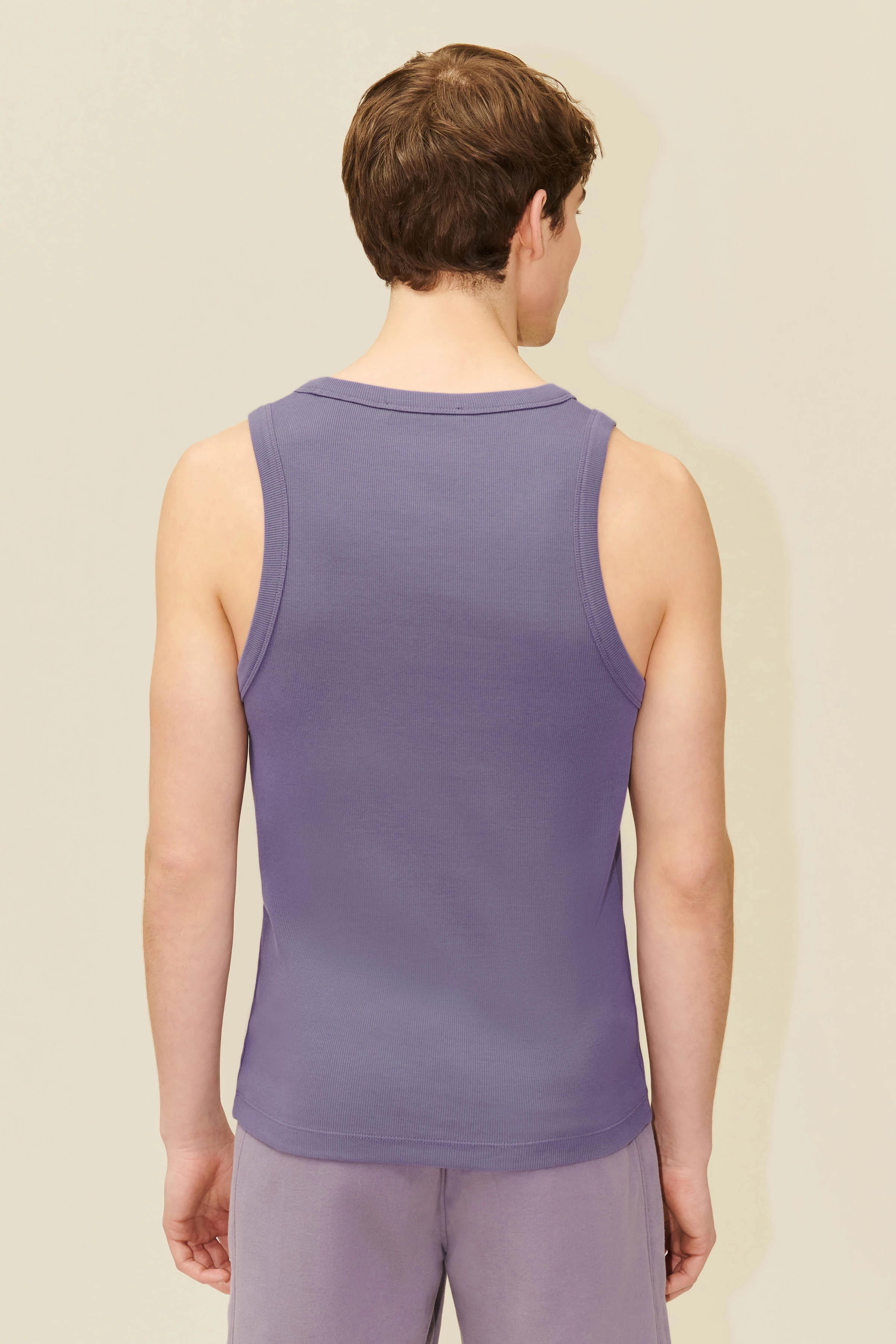 NATHAN - Body-hugging ribbed tank top in cotton - men - purple - Rückansicht