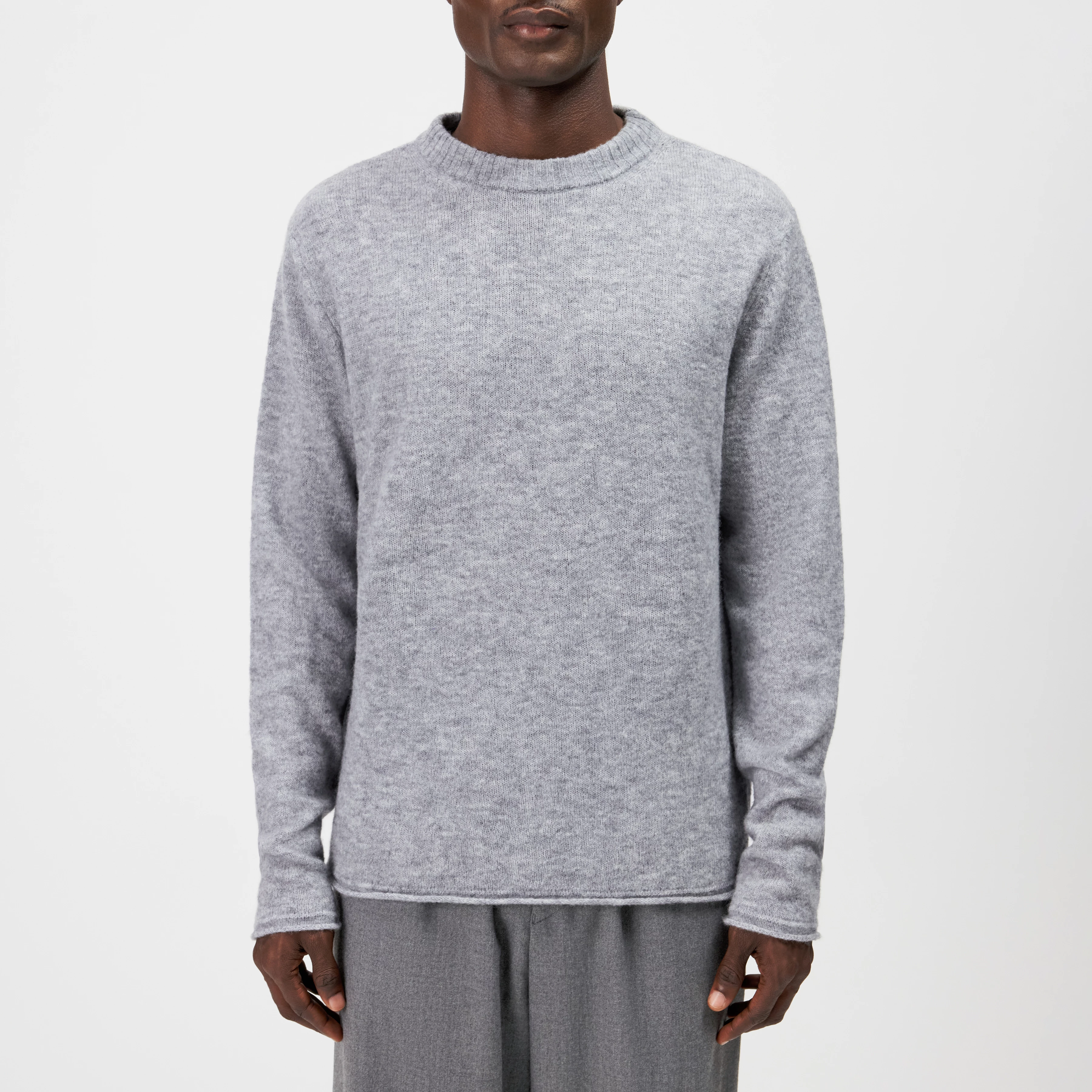 LEANDO - Round-neck jumper in wool blend - men - grey - Frontansicht