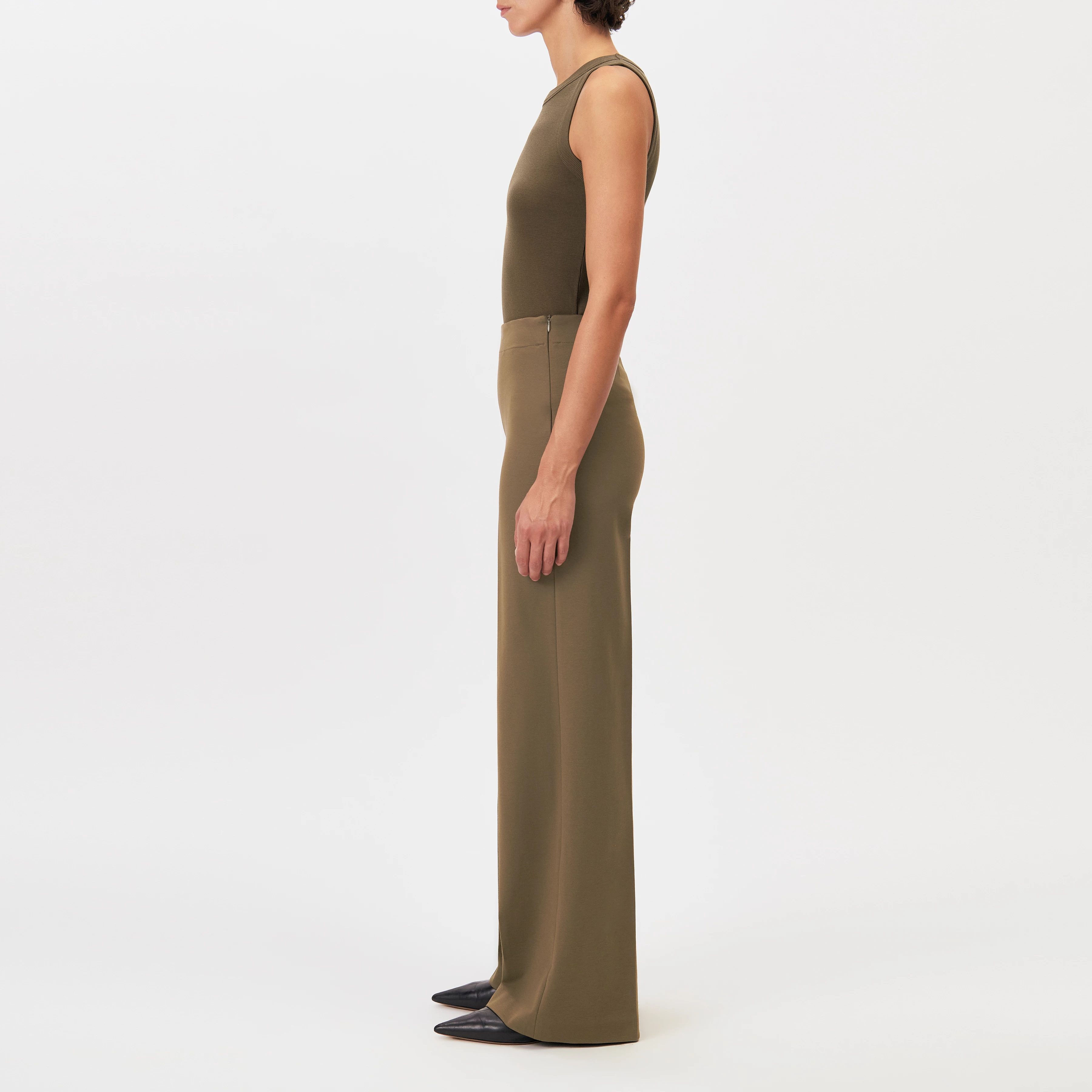OLINA - Tanktop mit Rundhals in Baumwoll-Rippe - Damen - grün - Seitenansicht