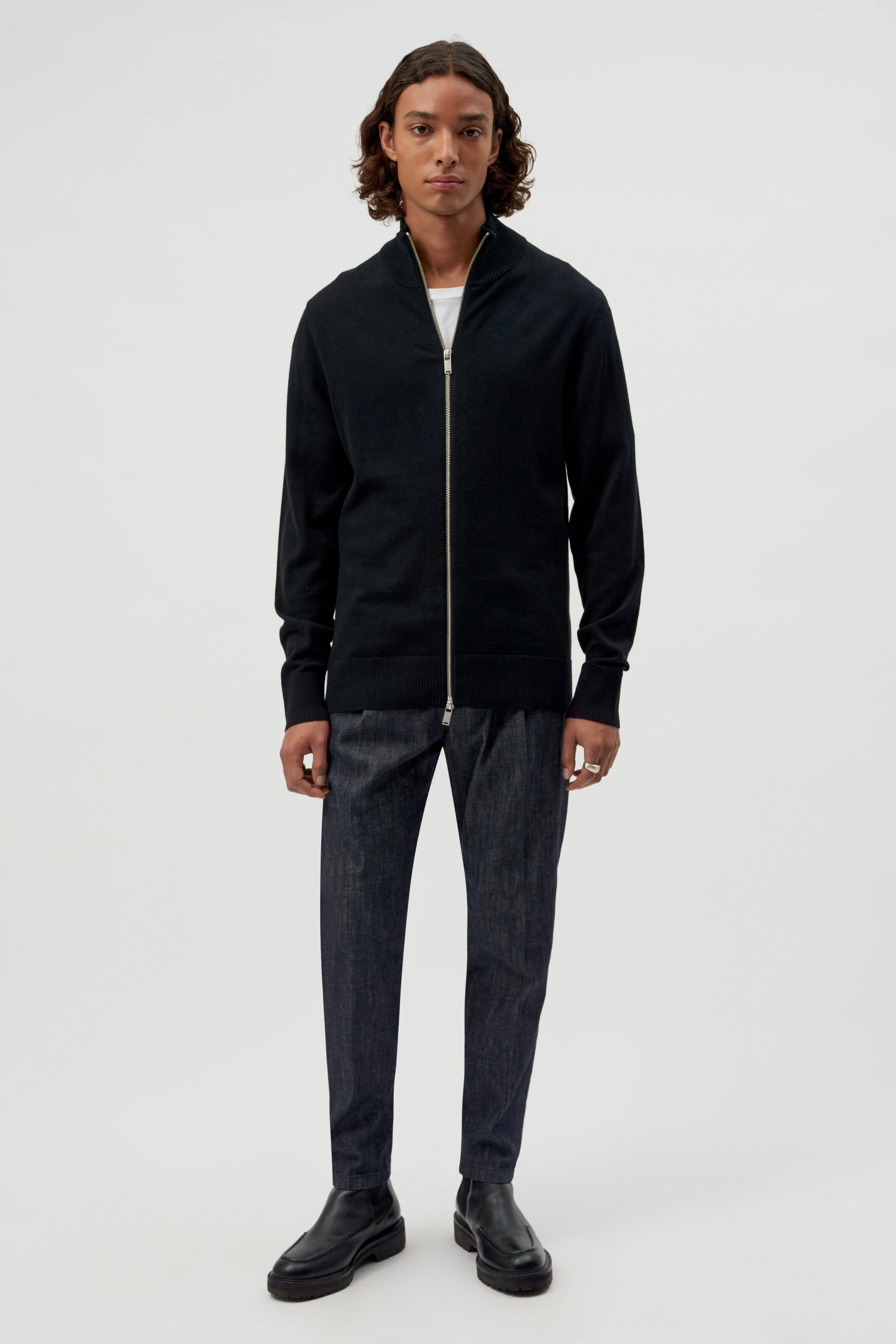 ANTONIO - soft basic zip jacket - men - Natural Aluminium - Ganzkörper-Frontansicht