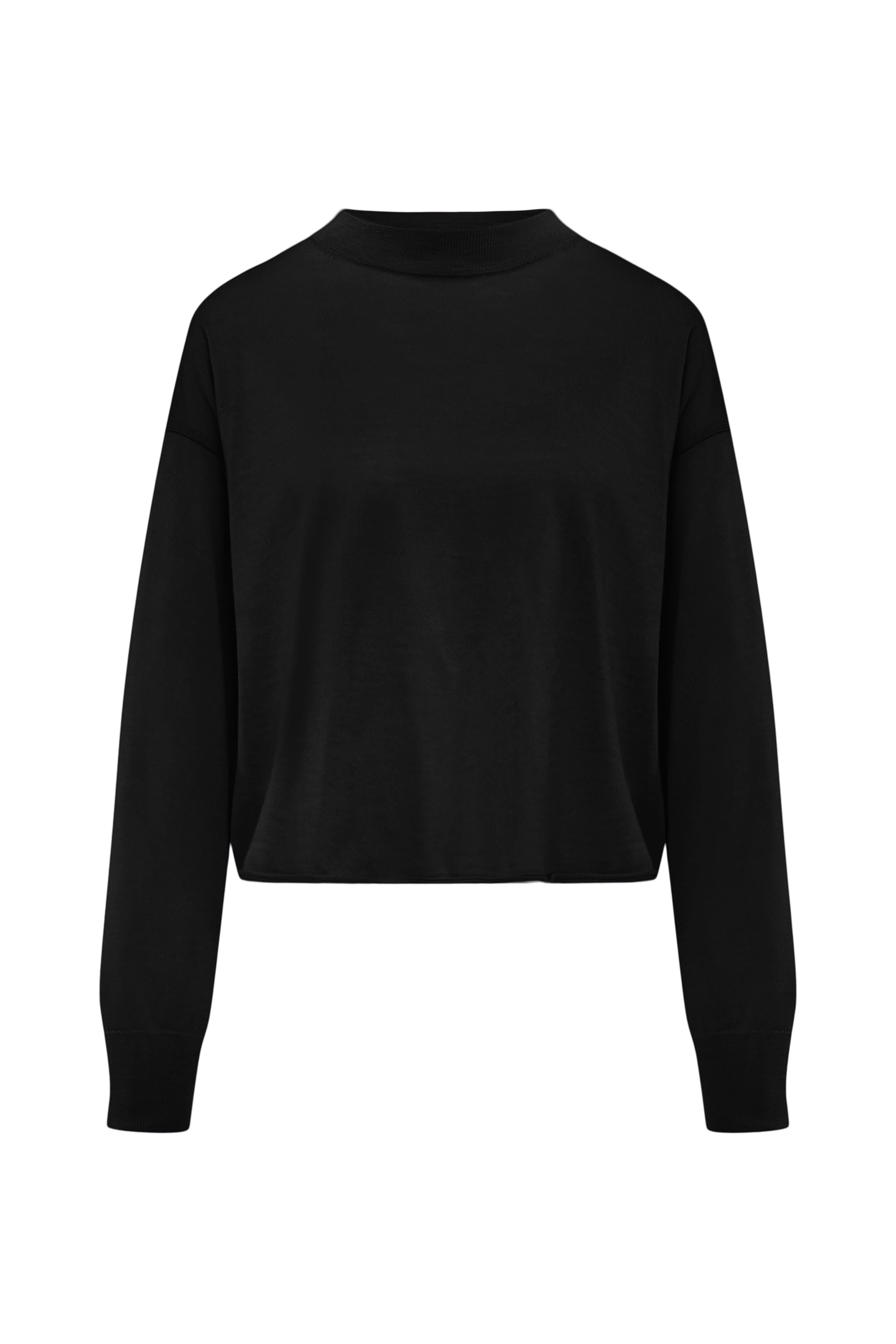 MALESE - Verkürzter Pullover in feiner Merinowolle - Damen - schwarz - Freisteller Frontansicht