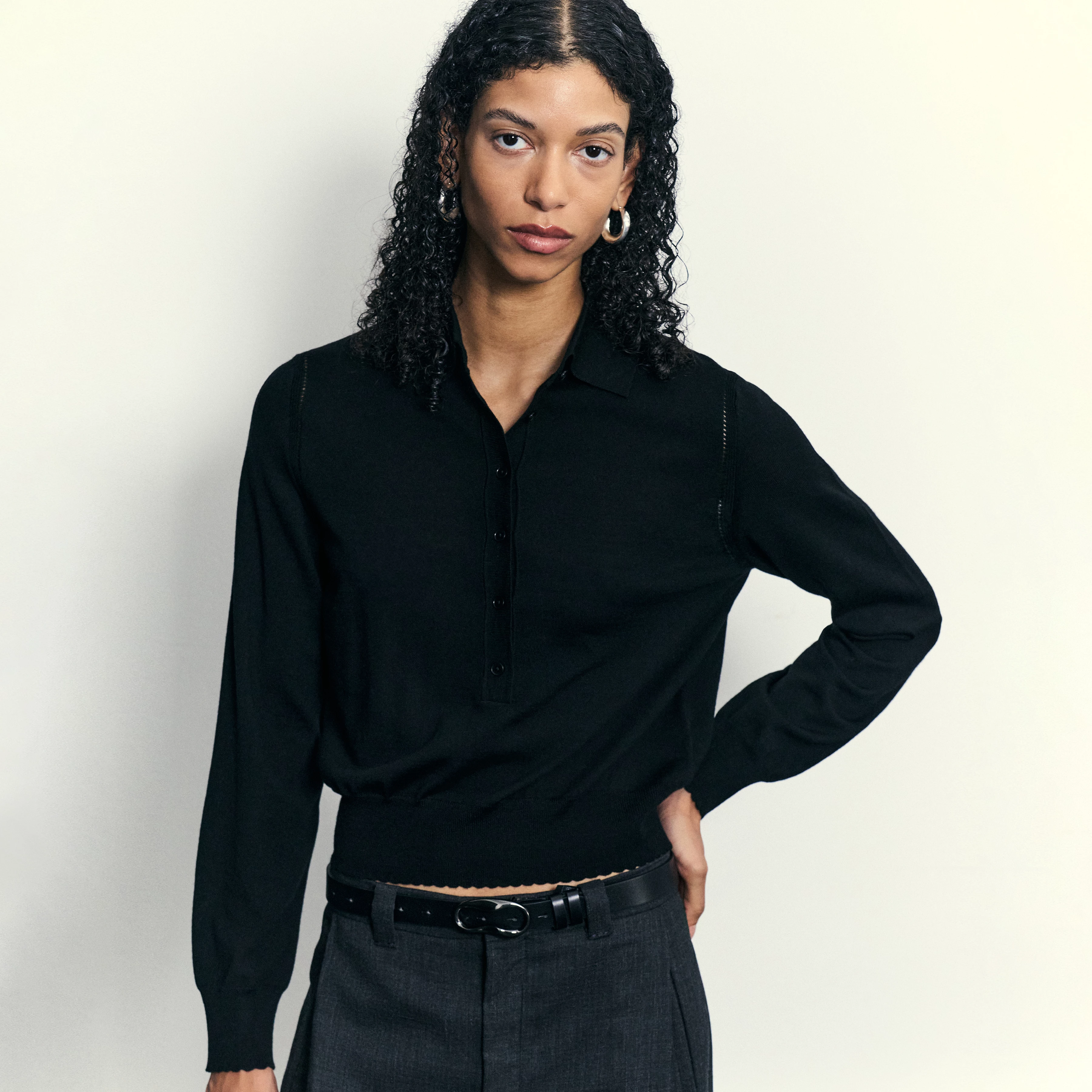 MYNERVA - Pure wool knit polo shirt - women - black