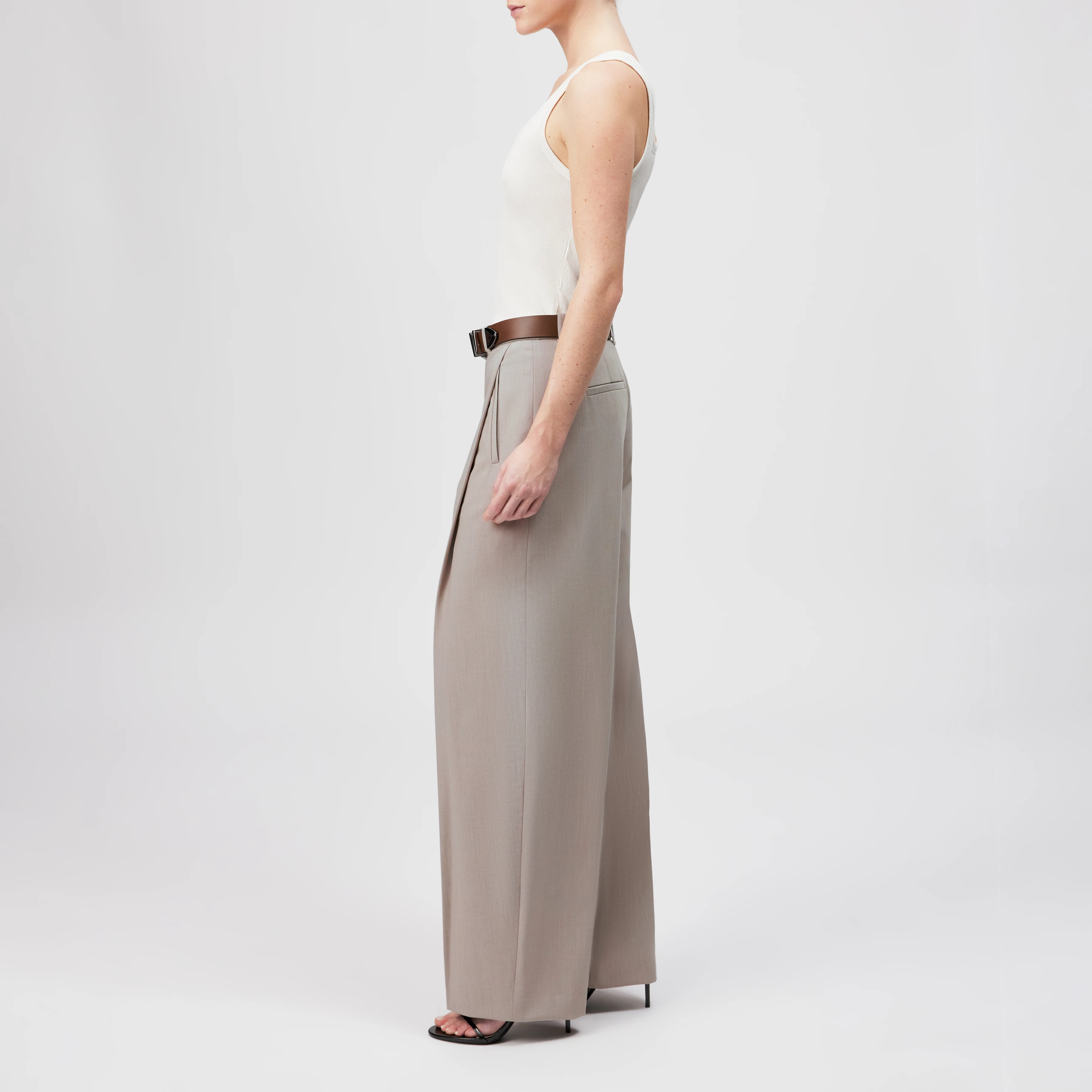 UNPACK - Hose in Viskose-Woll-Mix - Damen - beige - Seitenansicht