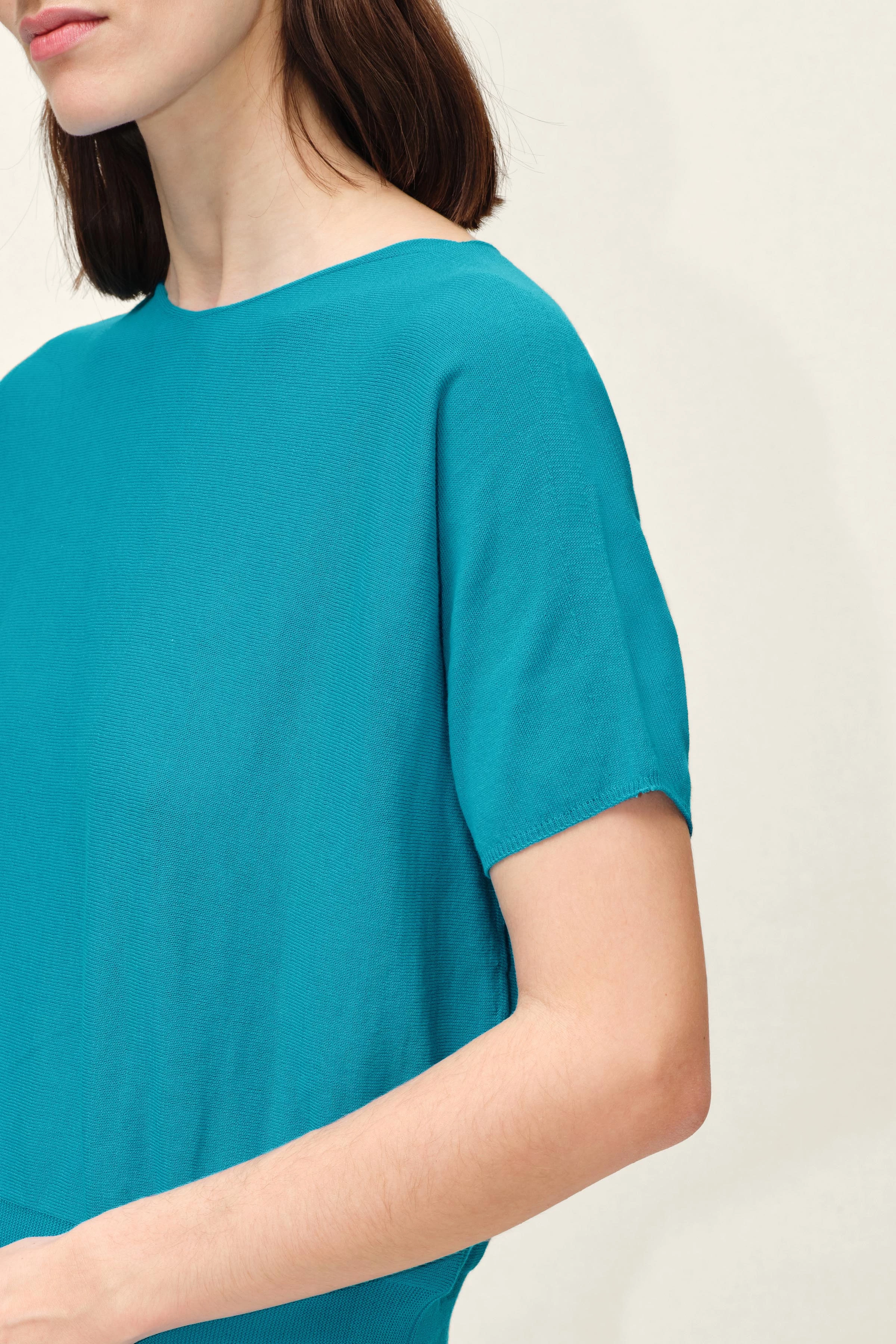 SOMELI - Strick-T-Shirt aus Baumwoll-Crêpe - Damen - blau - Seitenansicht