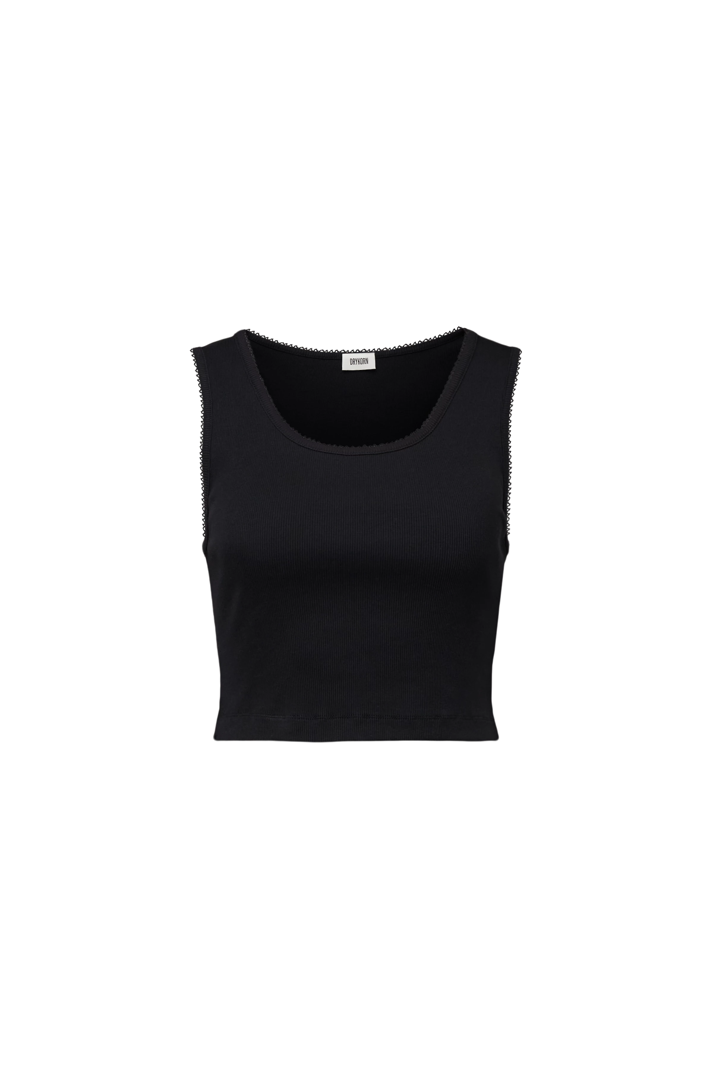 TIORA - Haut écourtée en coton avec bordures brodées - women - noir - Freisteller Frontansicht