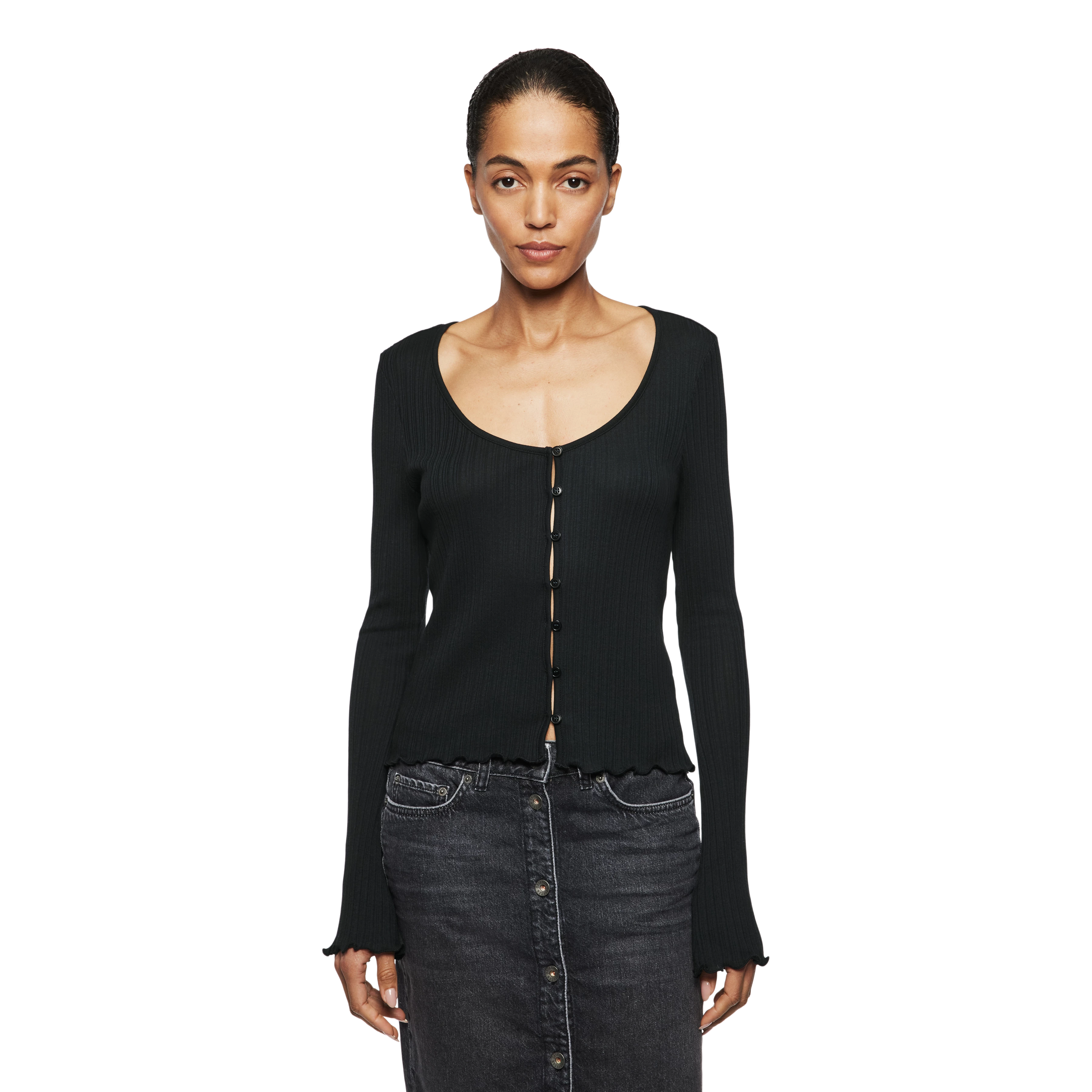 DARNAS - Shirt with button placket in blended cotton modal - women - Natural Aluminium - Frontansicht