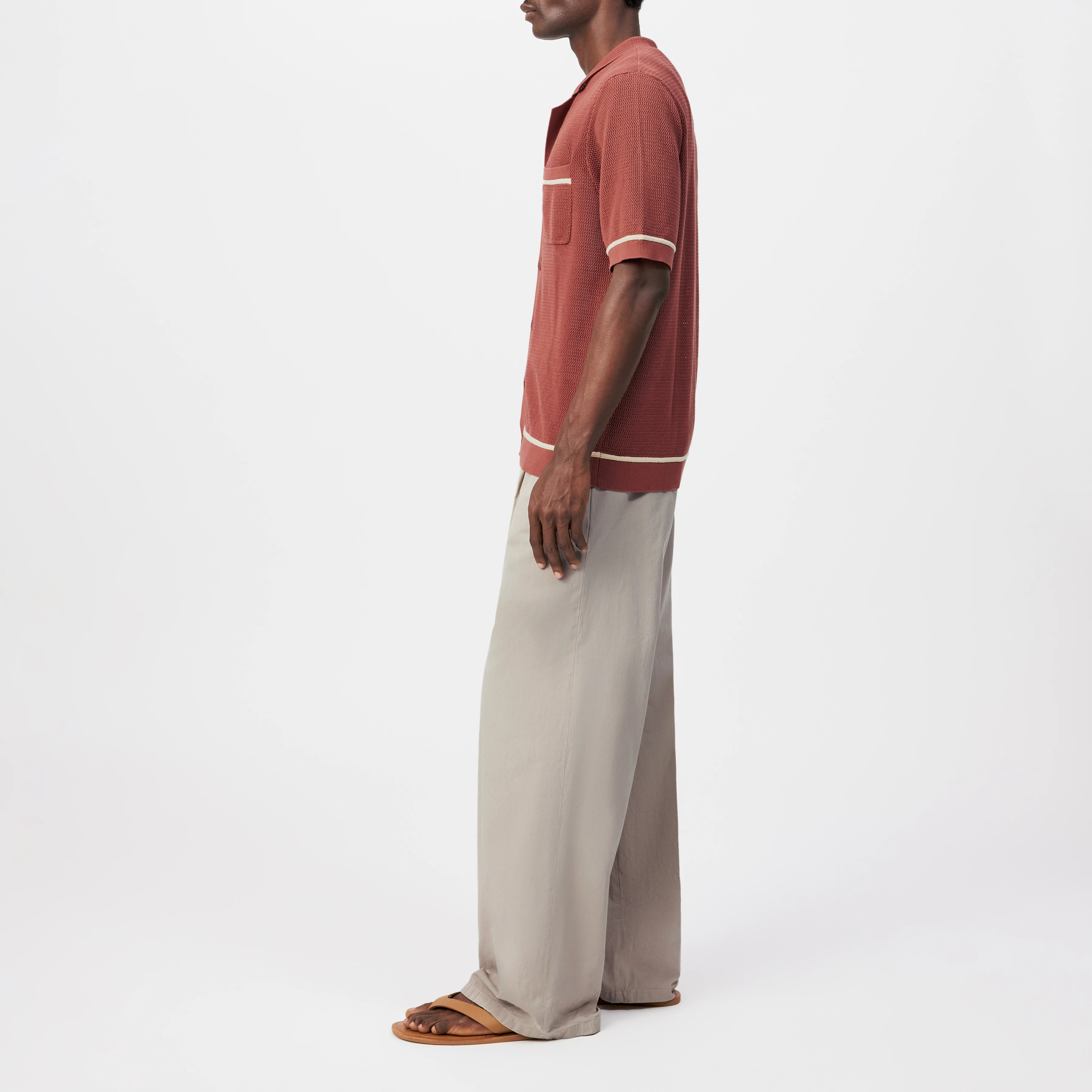 FLAVIRO - Relaxed fit fine knit short sleeve shirt - men - orange - Seitenansicht