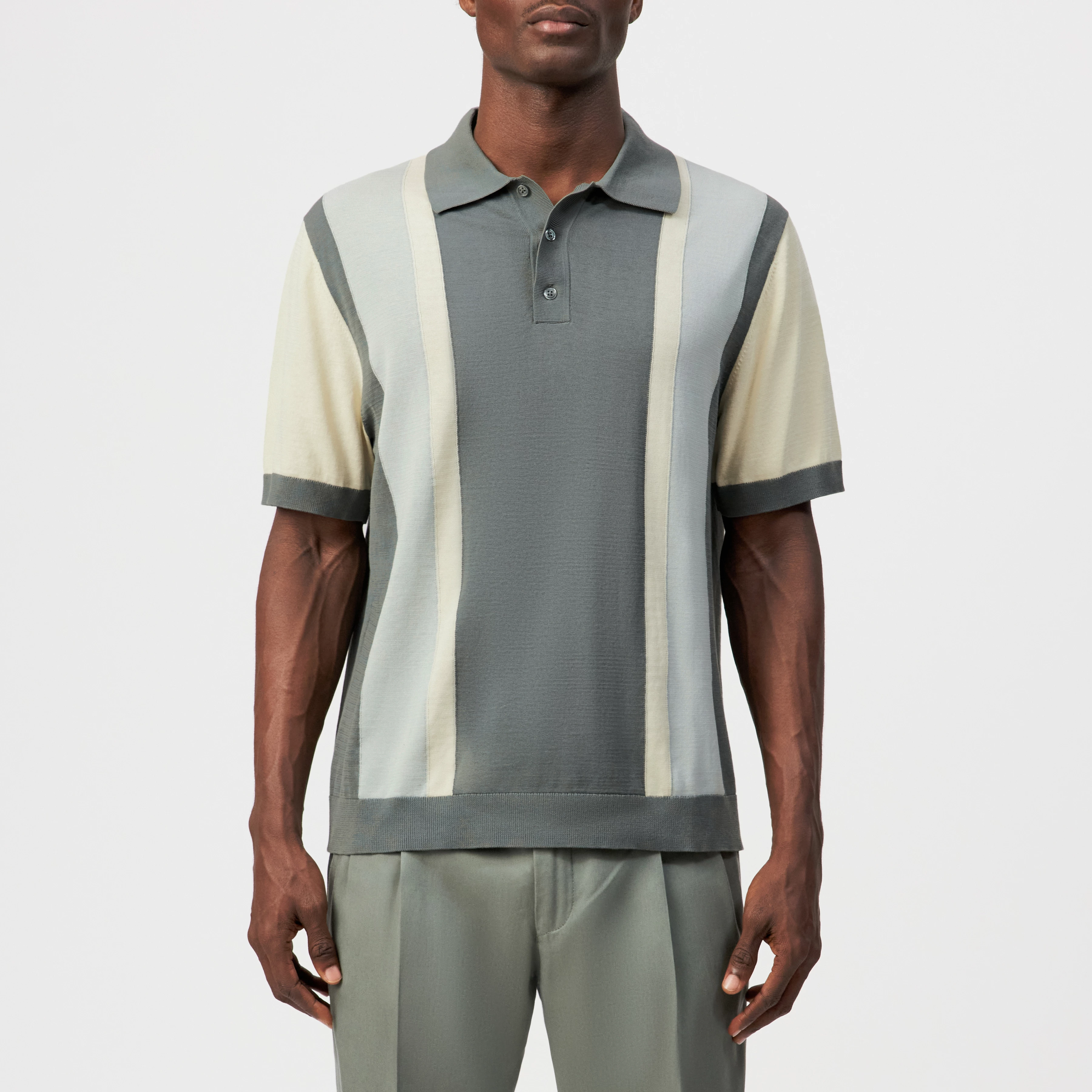 TAMIAN - Pure cotton block stripe polo shirt - men - green - Frontansicht