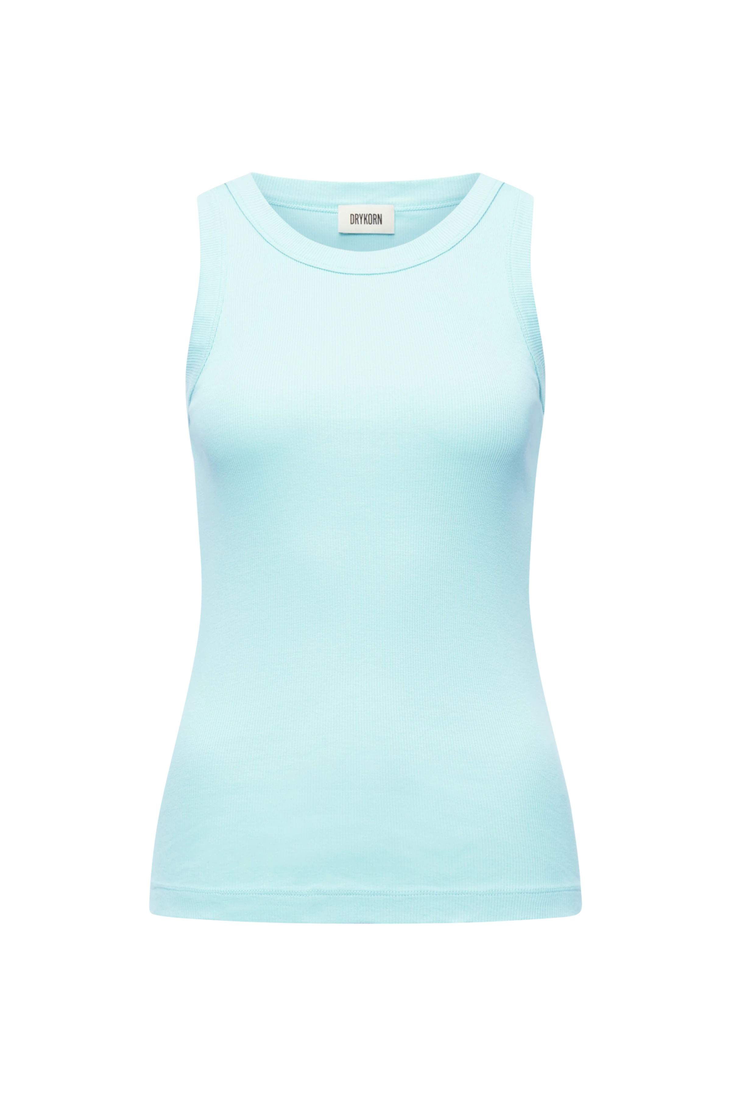 OLINA - Tanktop met ronde hals in ribkatoen - dames - blauw - Freisteller Frontansicht